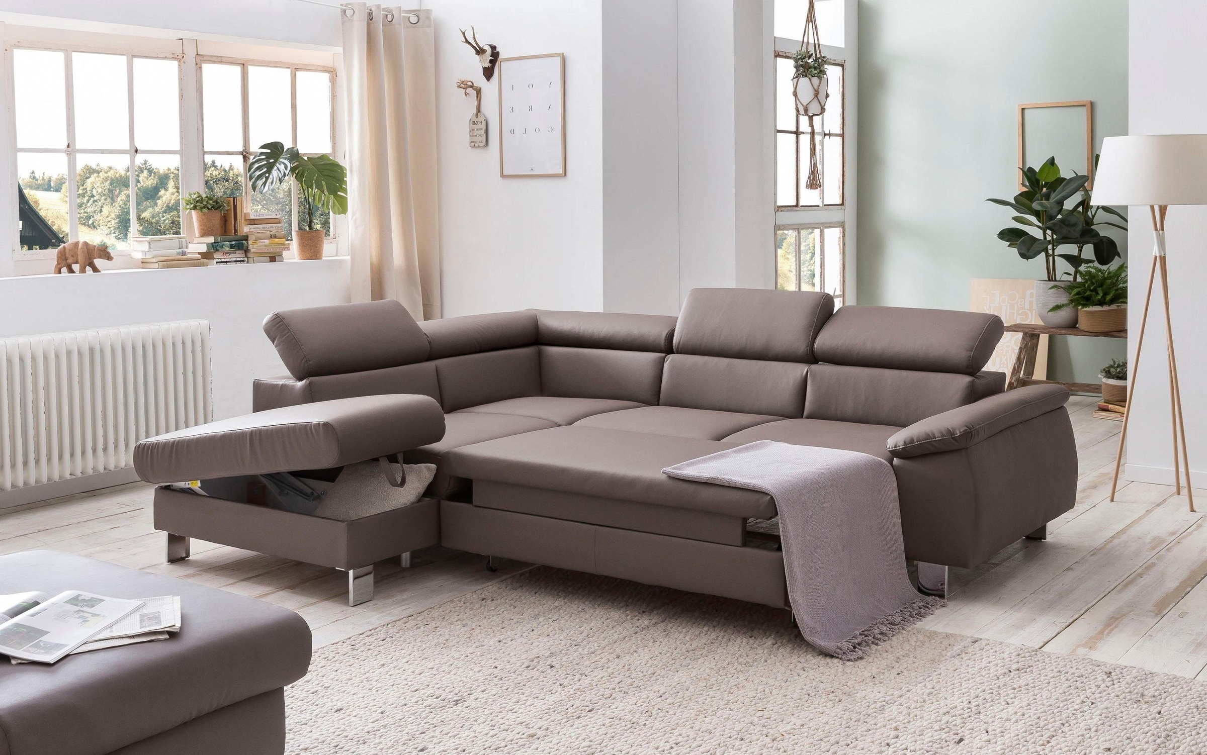 COTTA Polstergarnitur »Komaris L-Form«, (Set), Set bestehend aus: Ecksofa mit Kopfteilverstellung & Hocker