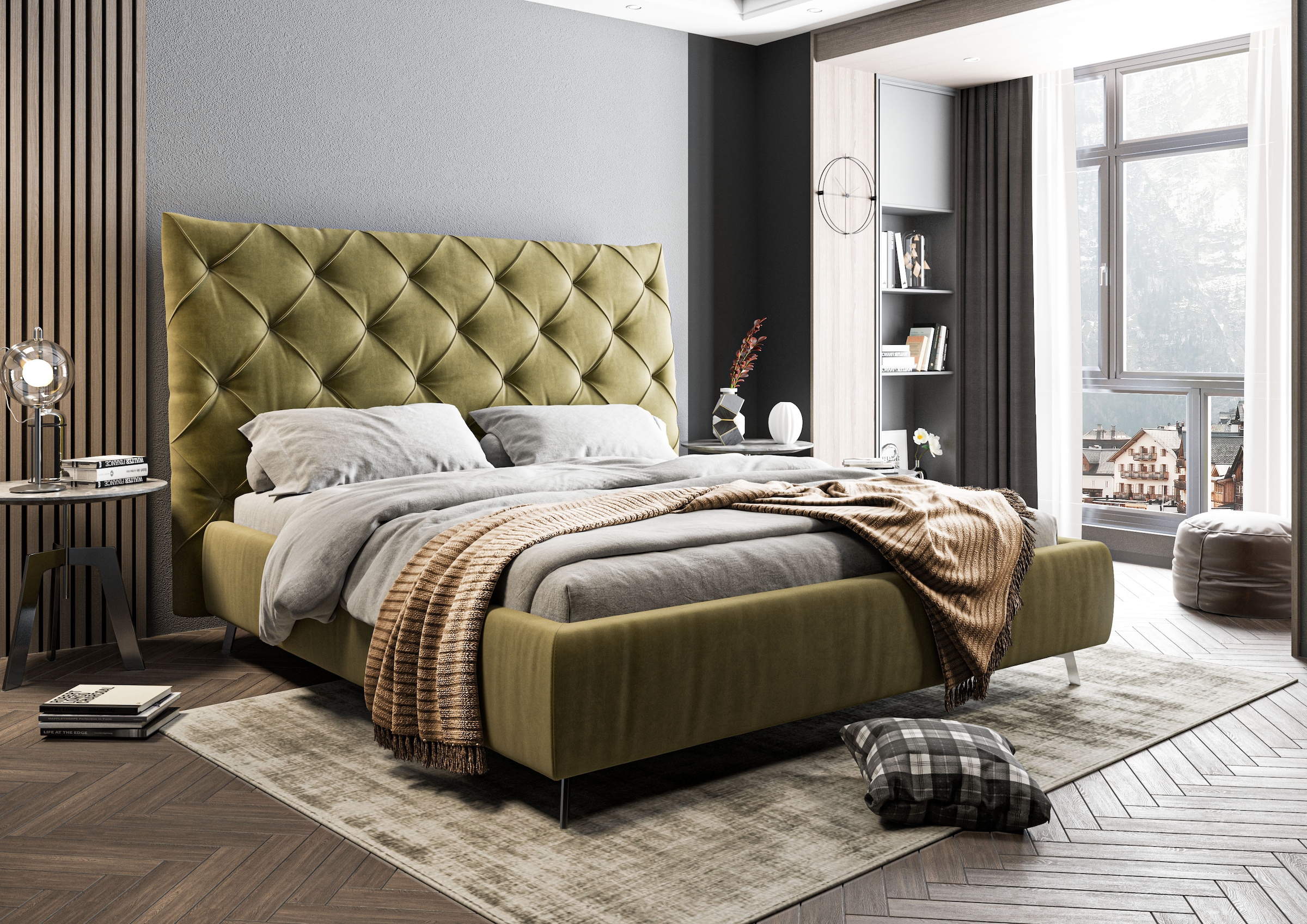 Home affaire Polsterbett »Elloree, in 4 Breiten, hinten mit Originalstoff bezogen, auch in Leder« Kopfteilhöhe 143cm, belastbar bis 280 kg, auch in Überlänge 220cm