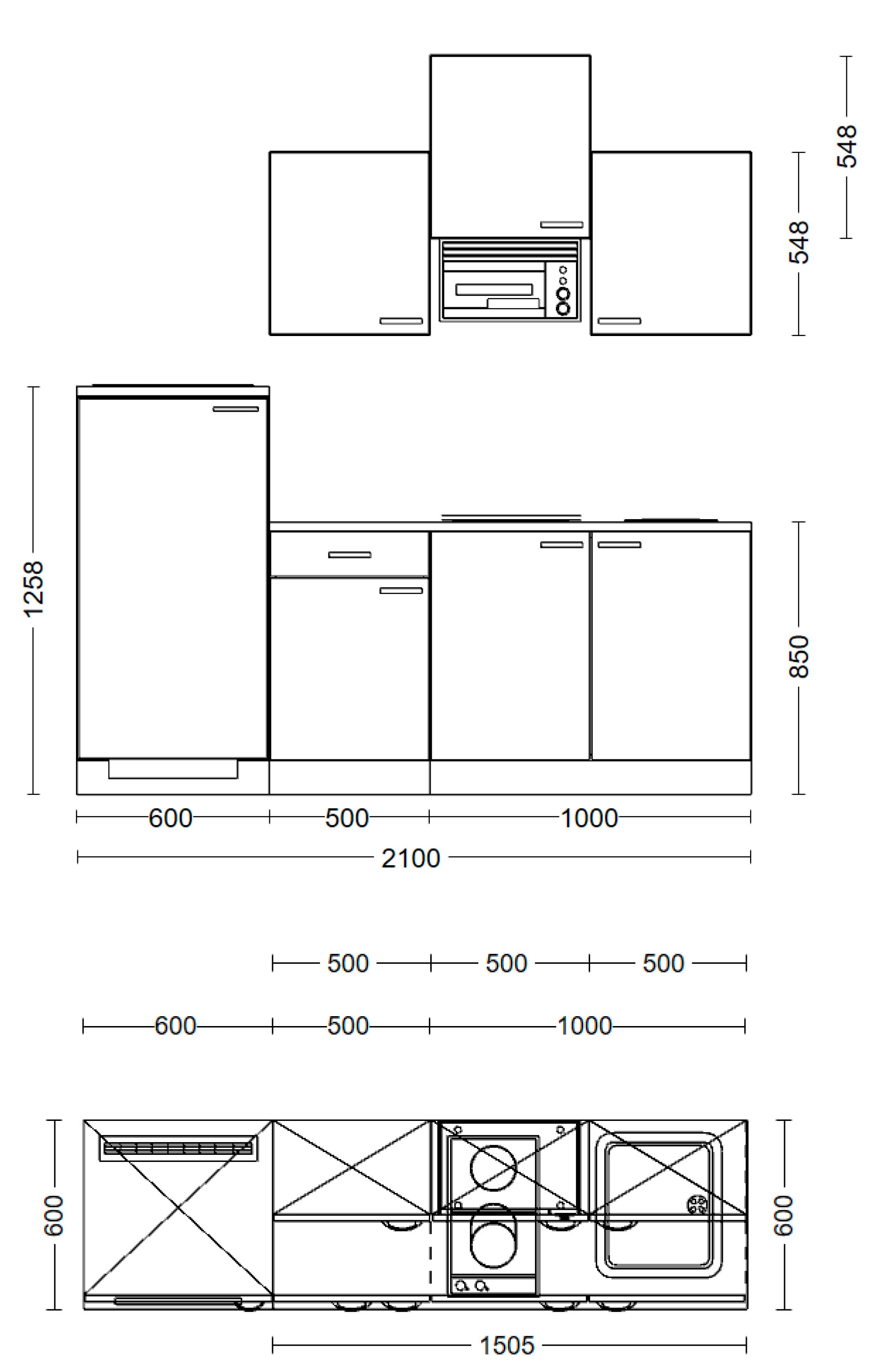 Flex-Well Küchenzeile »Lucca« Breite 210 cm, mit Kühlgerät und Glaskeramikkochfeld sowie Mikrowelle