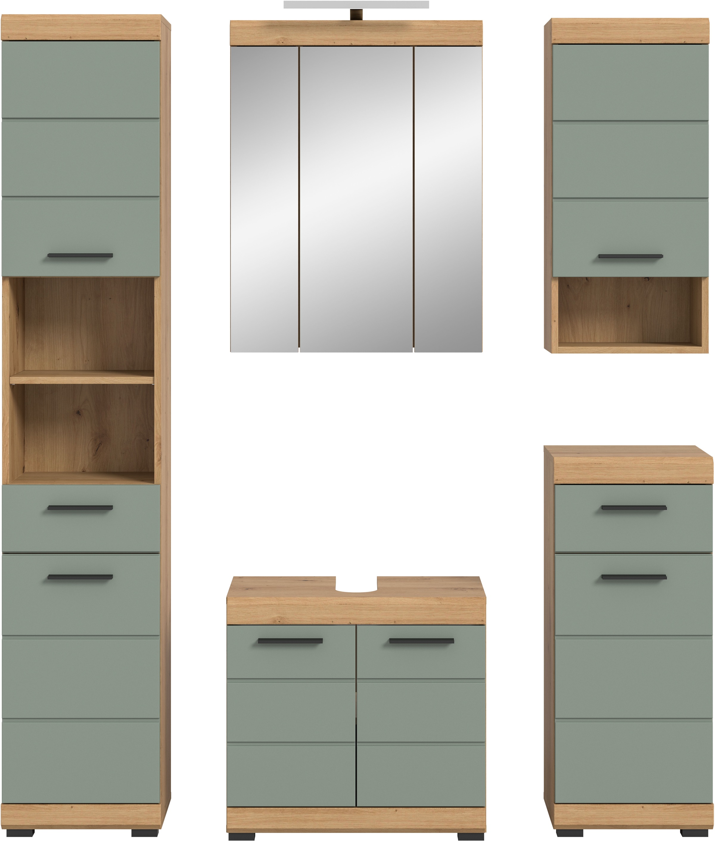 INOSIGN Badmöbel-Set »Siena, 5 teilig, inklusive LED Beleuchtung, bestehend aus:«, (Set, 5 St., TOPSELLER!), Hochschrank, WBU, Spiegelschrank, Unterschrank, Hängeschrank