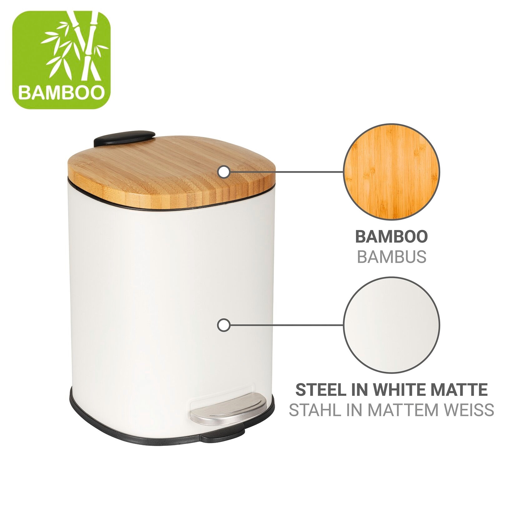 WENKO Kosmetikeimer »Fianema« fürs Badezimmer, Easy-Close-Mechanik, Inneneimer: 3 L