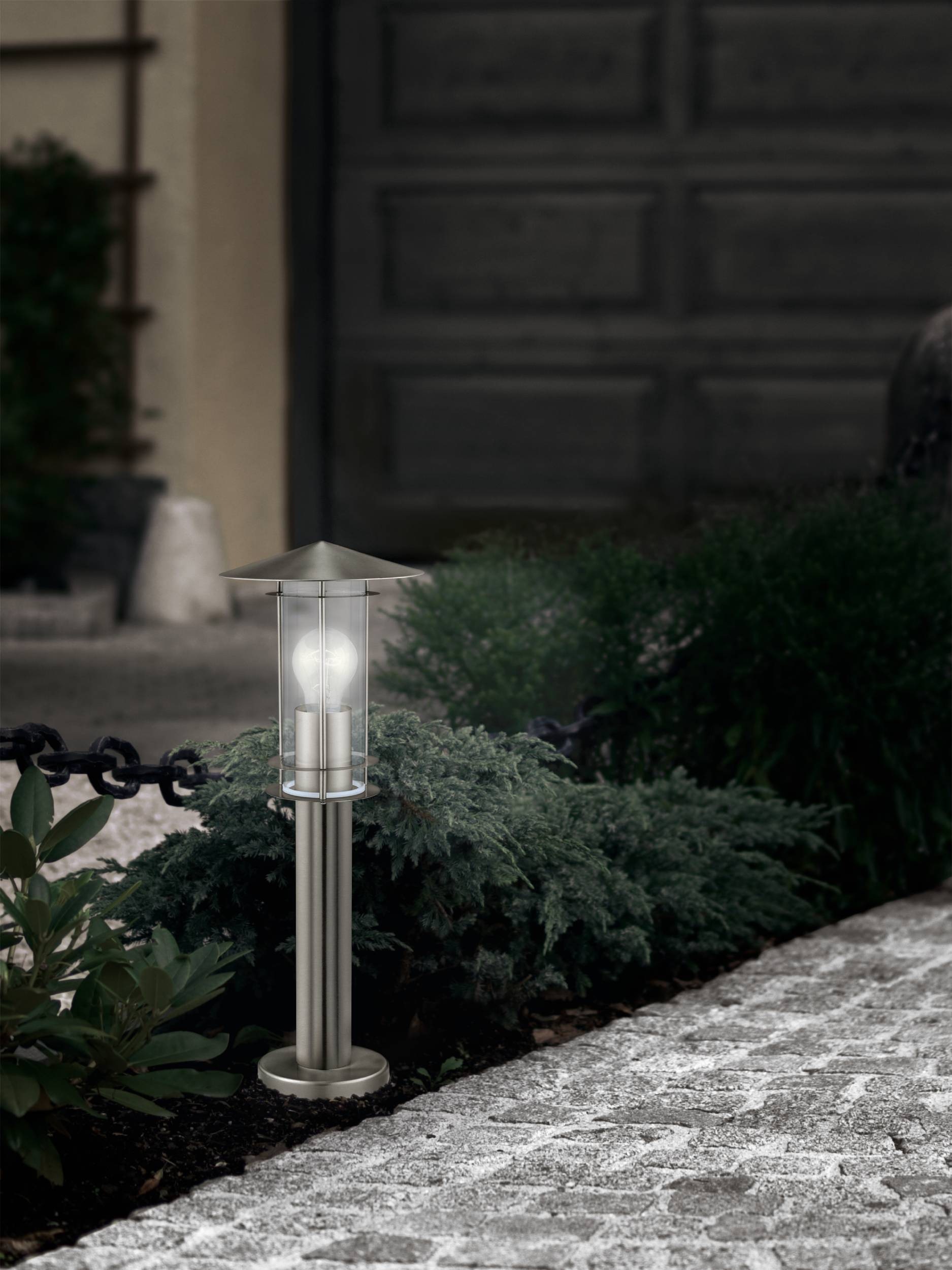 EGLO Stehlampe »Lisio Außen-Wegelampe, Stehlampe, Wegeleuchte, silber, E27, IP44« E27 1 Stk. Stehleuchte - H50 x Ø17,5 cm - edelstahl - 1X60W exkl.