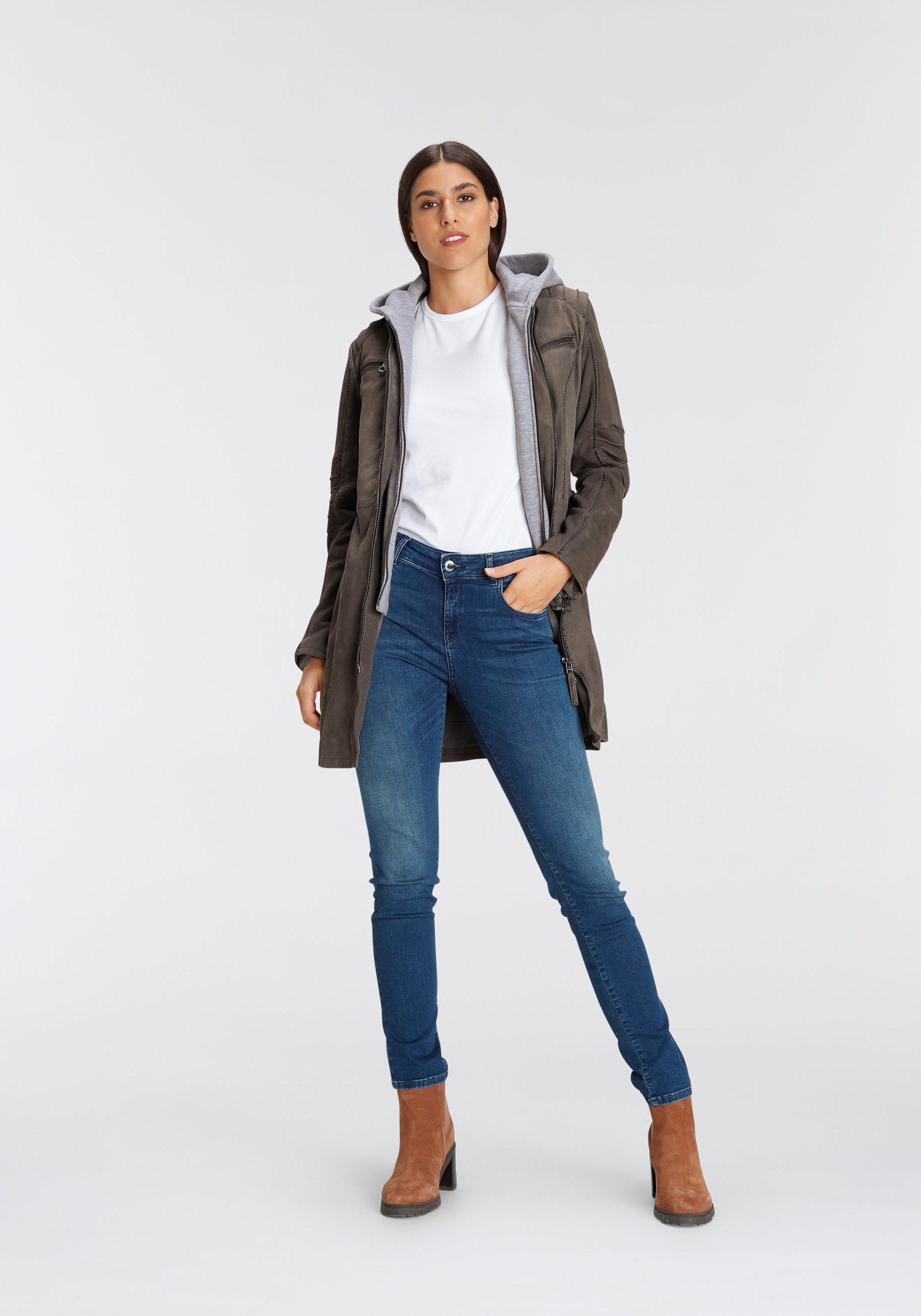 Mauritius Lederjacke »NILAH«, mit Kapuze, mit seitlichen Riegeln in der Taille