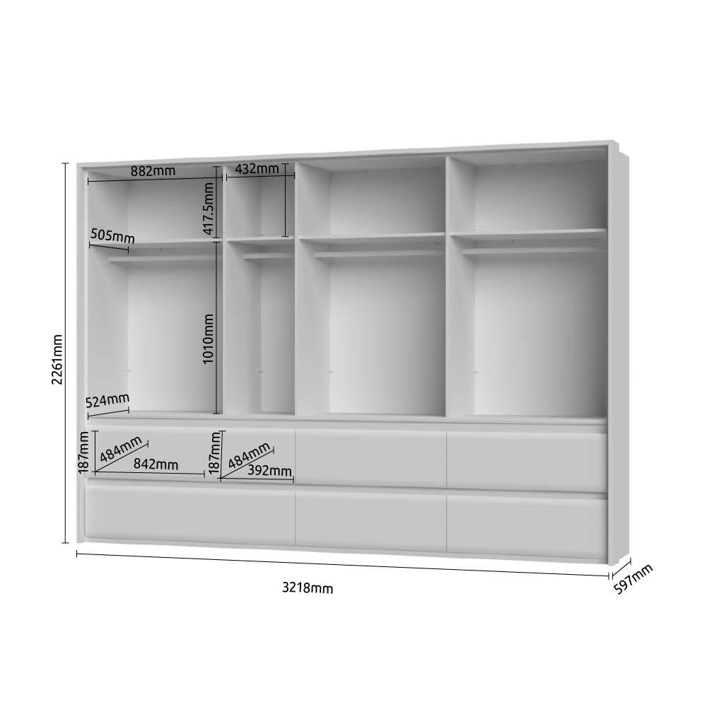 Places of Style Kleiderschrank »Invictus, UV lackiert, kratzfest, FSC-zertifiziert, grifflose Optik«, (abgerundete Schubladen aus MDF im Holzdekor, soft-close), mit Beleuchtung und Passpartourahmen, hoher Schrank (226cm), 6 Breiten