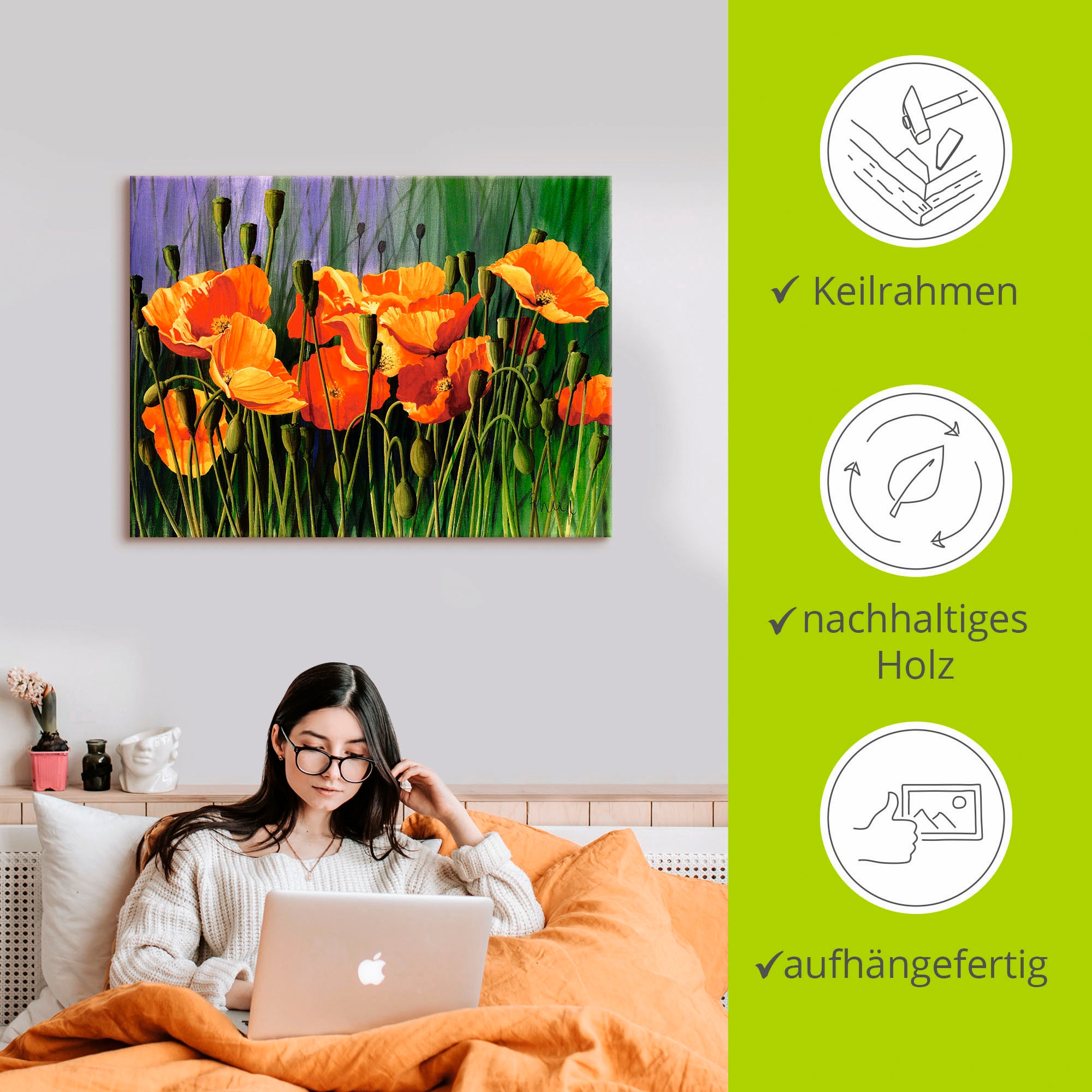 Artland Leinwandbild »Mohnblumen I« Blumen 1 Stk. tlg. auf Holzrahmen gespannt