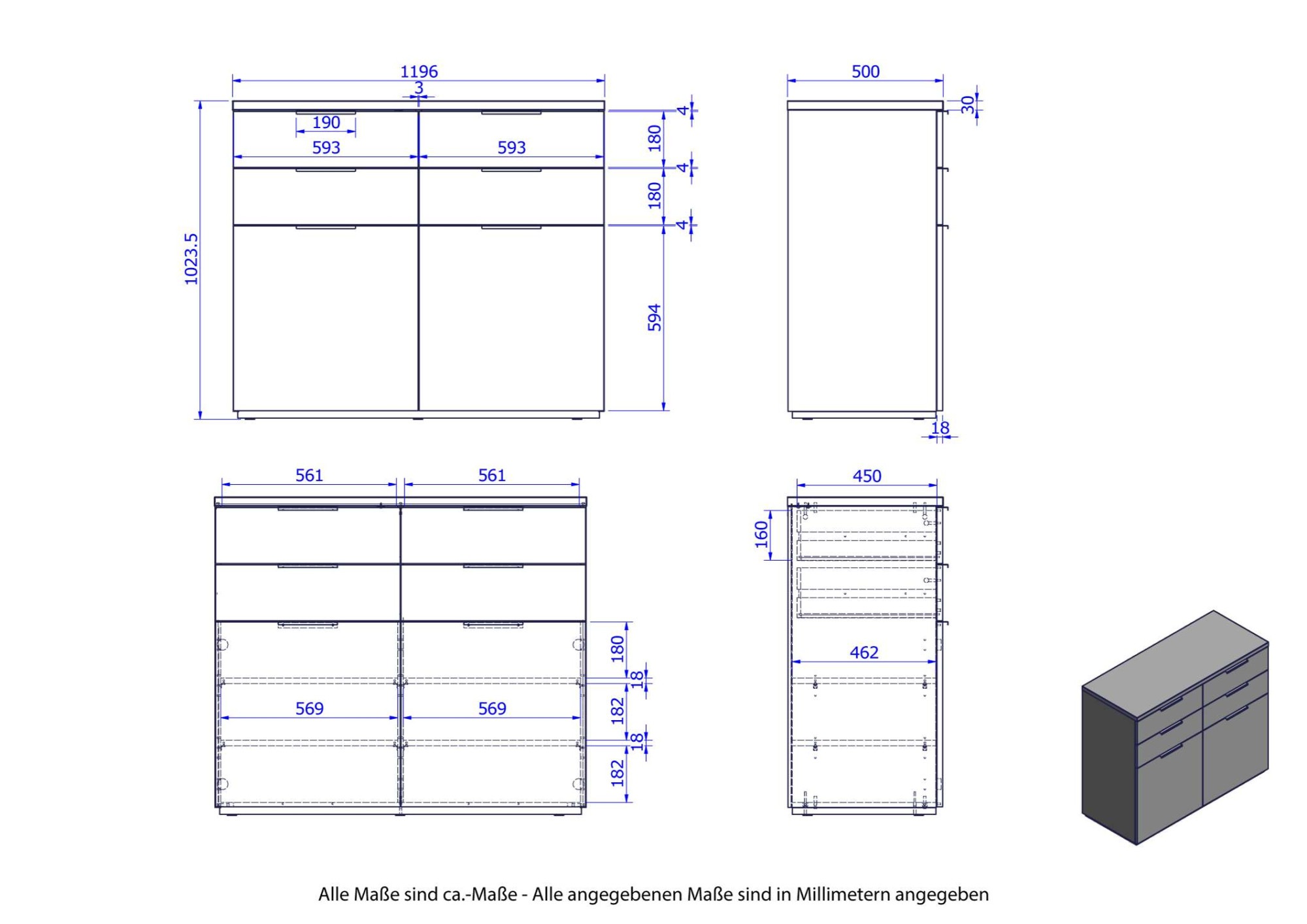 Composad Sideboard »Mundi, Lowboard, TV-Board, TV-Kommode, Fernsehschrank«, (1 St.), mit Schubladen und Türen in Hochglanz lackiert, in 2 Breiten