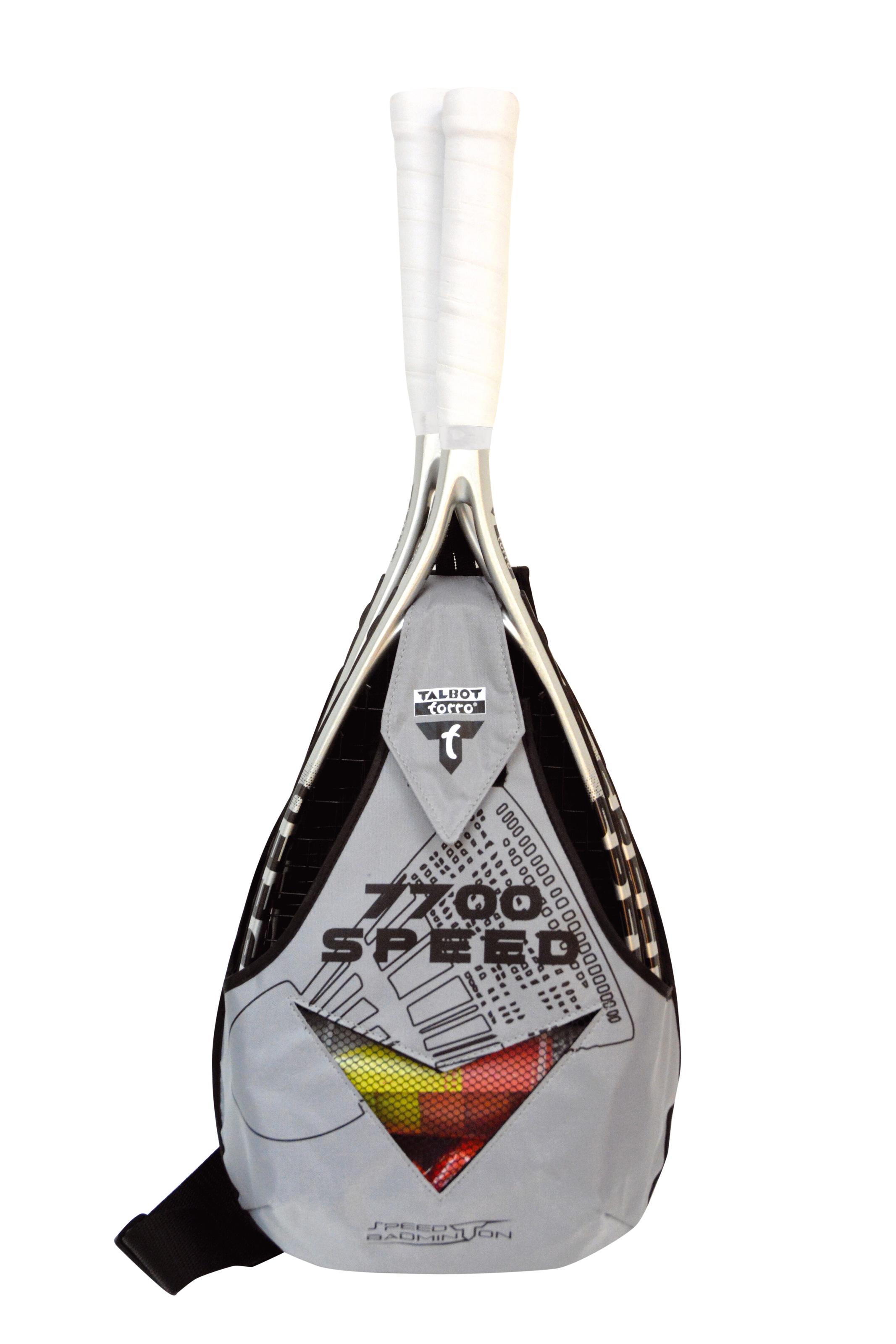 Talbot-Torro Speed-Badmintonschläger »Talbot-Torro Speed Badminton Set Speed 7700 LED«, (Set, 2 kraftvolle Graphit-Composite Rackets, 5 windstabile Bälle inkl. LED)