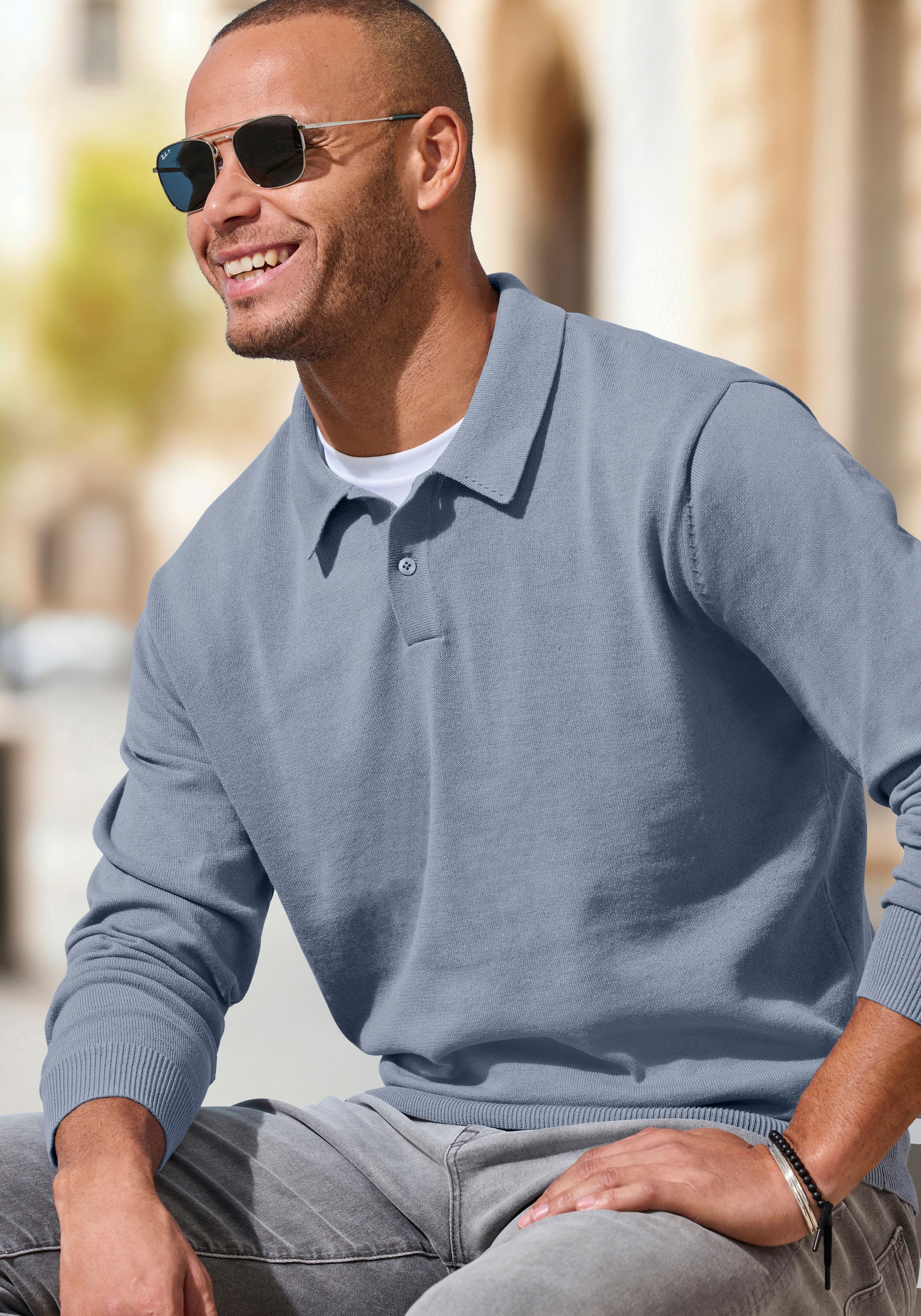 H.I.S Strickpullover »bis Größe 5XL« mit Polokragen und kleiner Knopfleiste