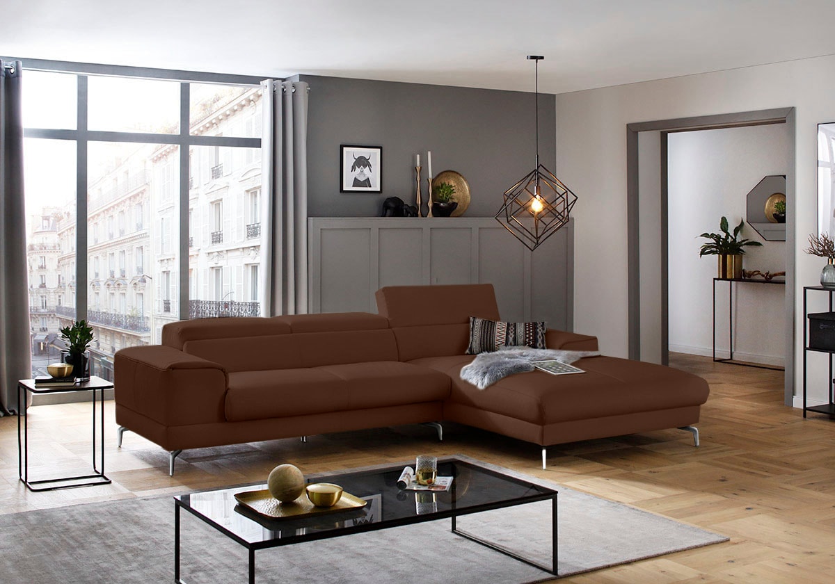 W.SCHILLIG Ecksofa »piedroo, Designsofa mit tollem Sitzkomfort, bequem und elegant, L-Form«, Kopfteilverstellung, wahlweise mit Sitztiefenverstellung, Breite 303cm