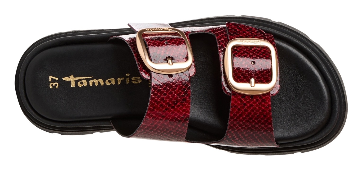 Tamaris Pantolette  , Keilabsatz, Sommerschuh, Schlupfschuh, verstellbare Schnallen