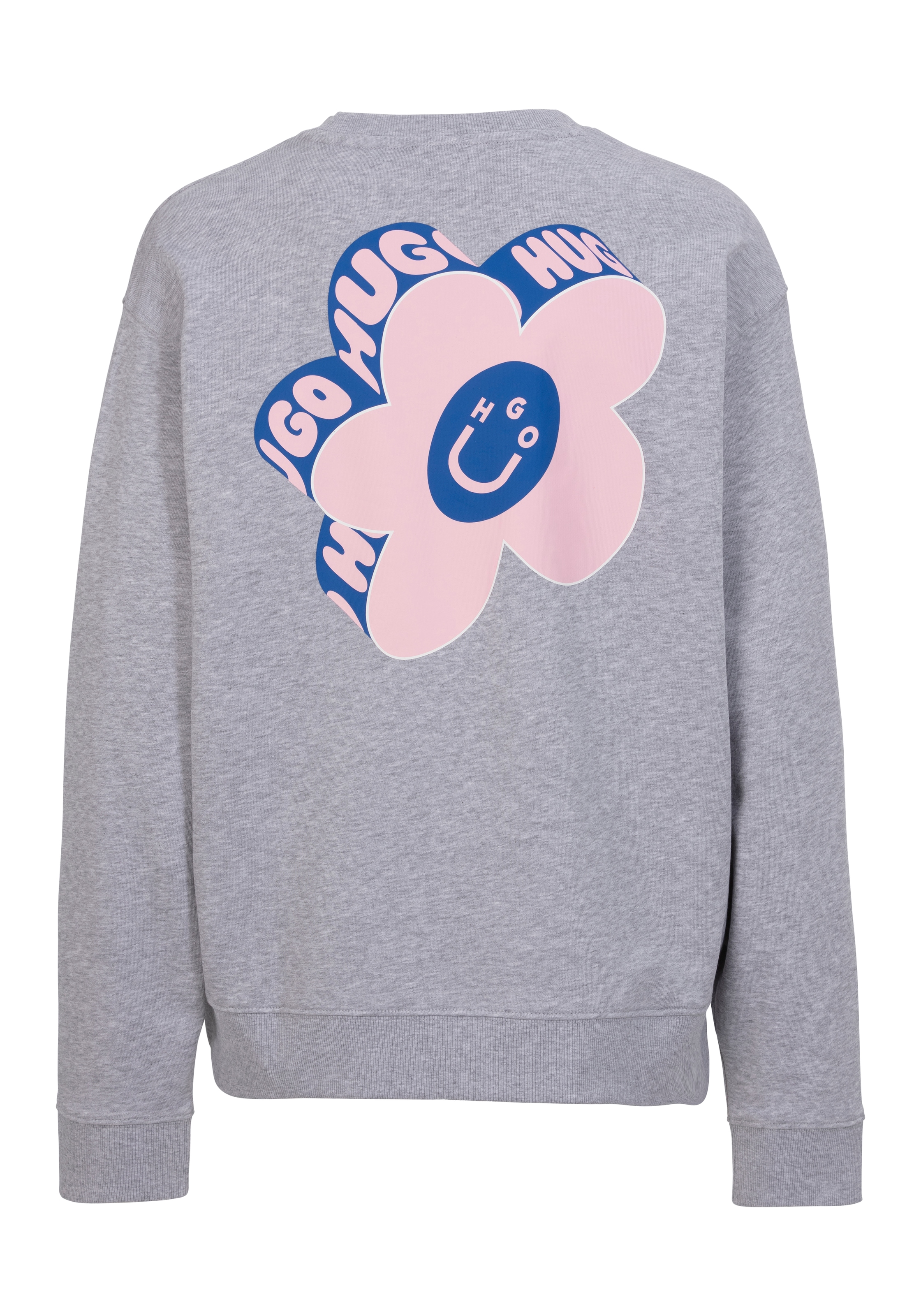HUGO Blue Sweatshirt »Oversized Crew«, mit Flower Backprint, Straß Logo Print
