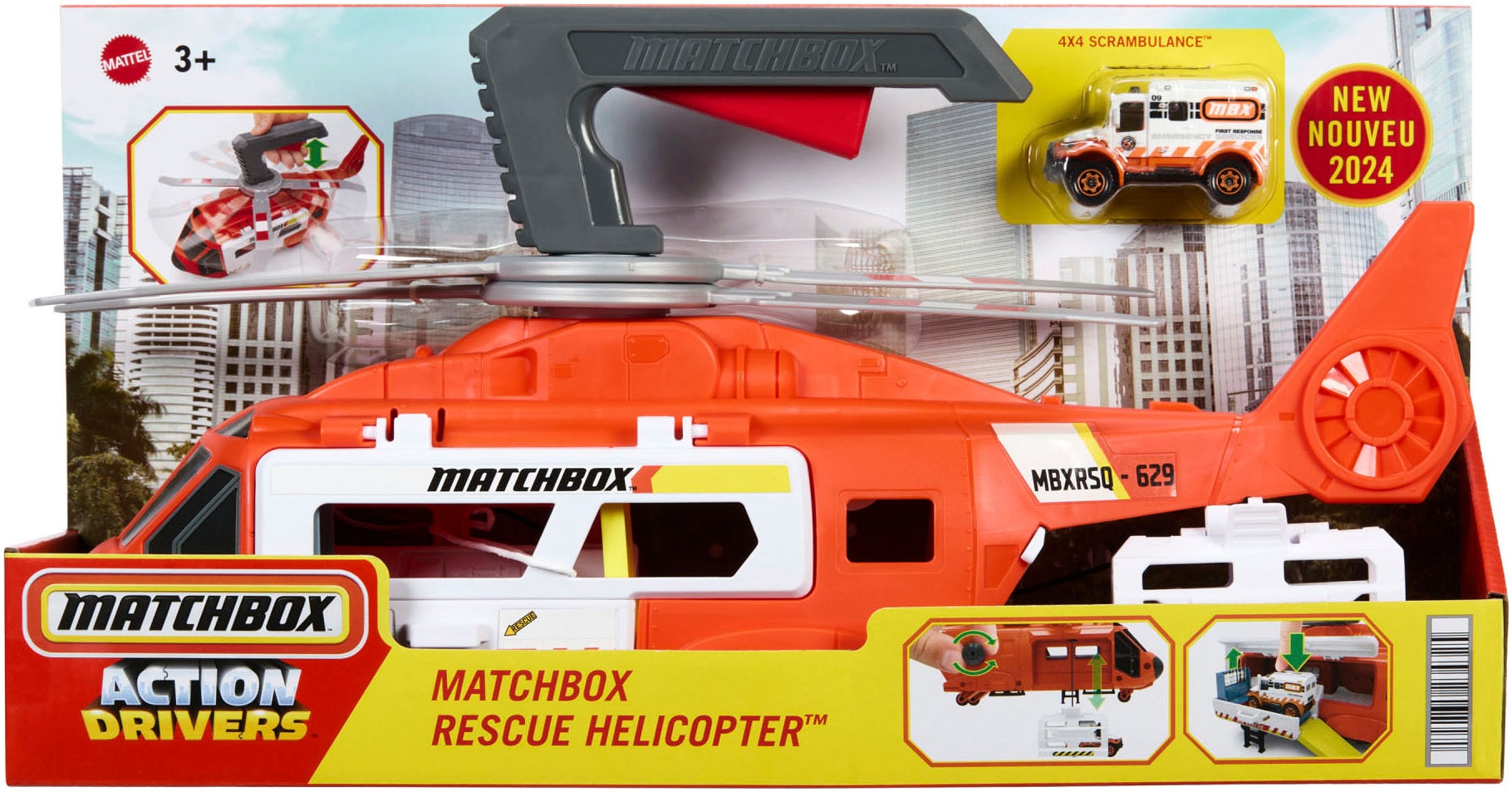 MATCHBOX Spielzeug-Hubschrauber »Action Drivers Rettungshubschrauber«, mit Die-Cast-Spielzeugrettungswagen