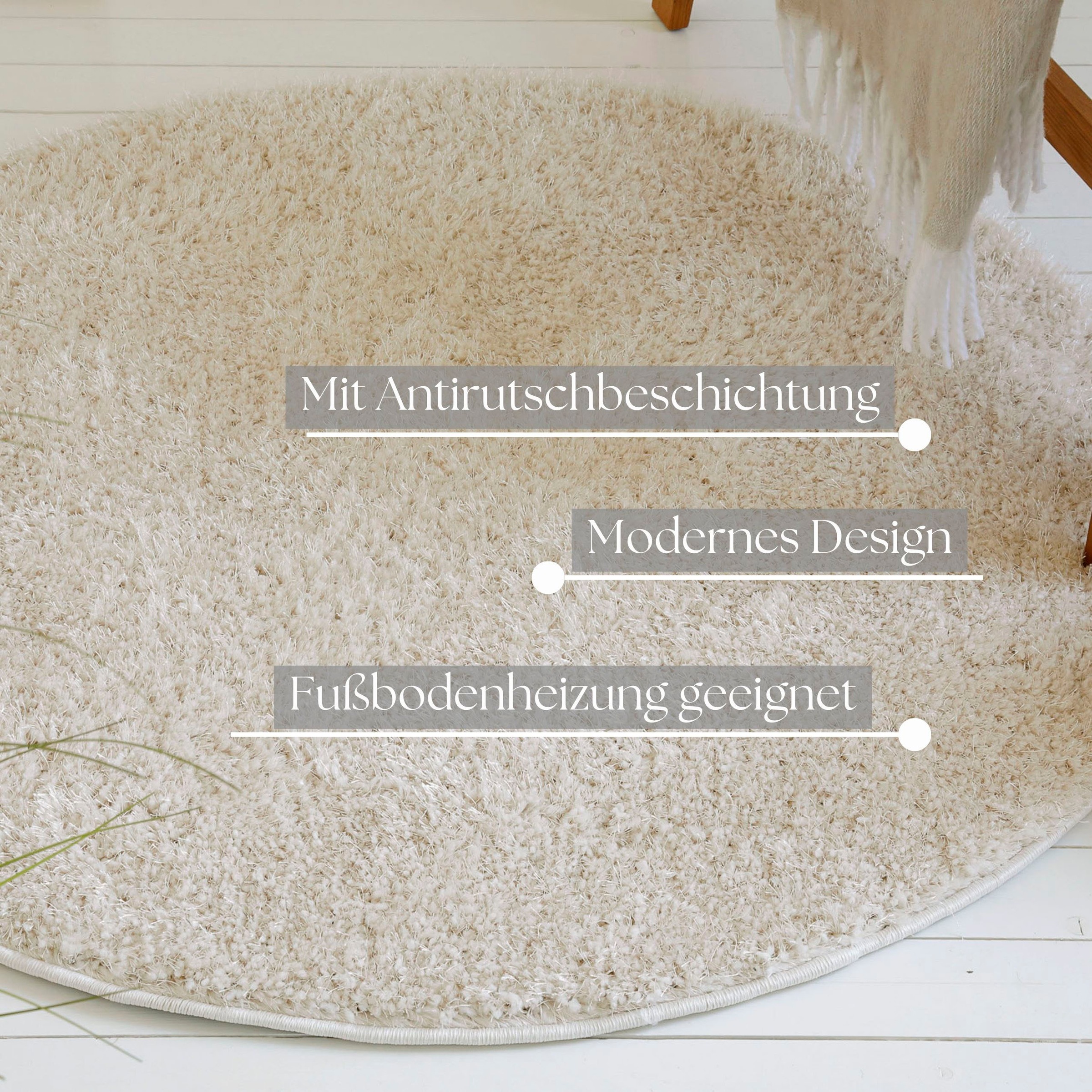 my home Hochflor-Teppich »Nickolas«, rund, 30 mm Höhe, Langflor, Shaggy, weicher Hochflor, uni farben, mit Glanz, Wohnzimmer