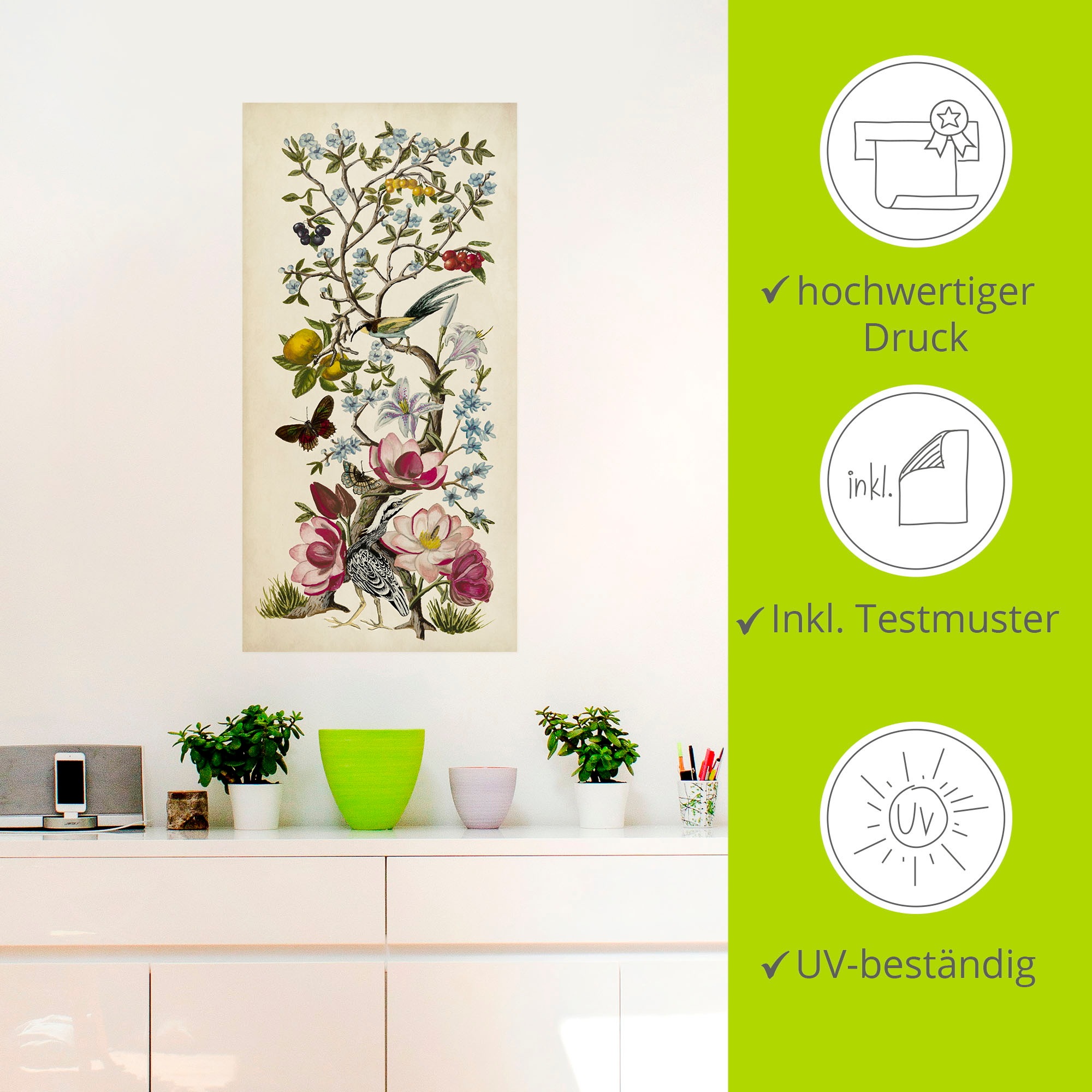 Artland Wandbild »Chinoiserie Natur II«, Pflanzen, (1 St.), als Alubild, Outdoorbild, Leinwandbild, Wandaufkleber, versch. Größen