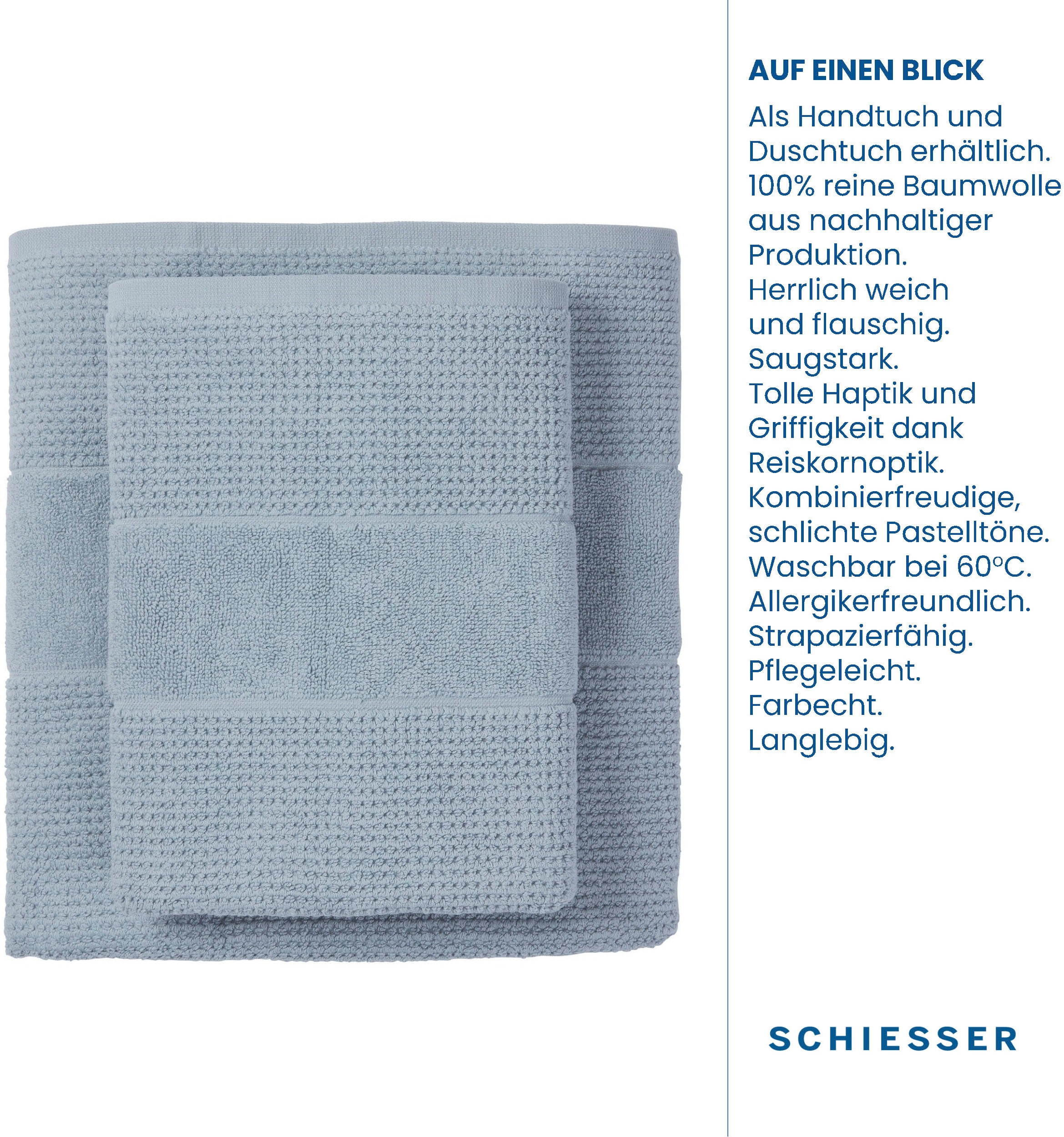 Schiesser Handtücher »Turin im 4er Set aus 100% Baumwolle«, (4 St.),  Reiskorn-Optik, MADE IN GREEN by OEKO-TEX®-zertifiziert | Handtuch-Sets