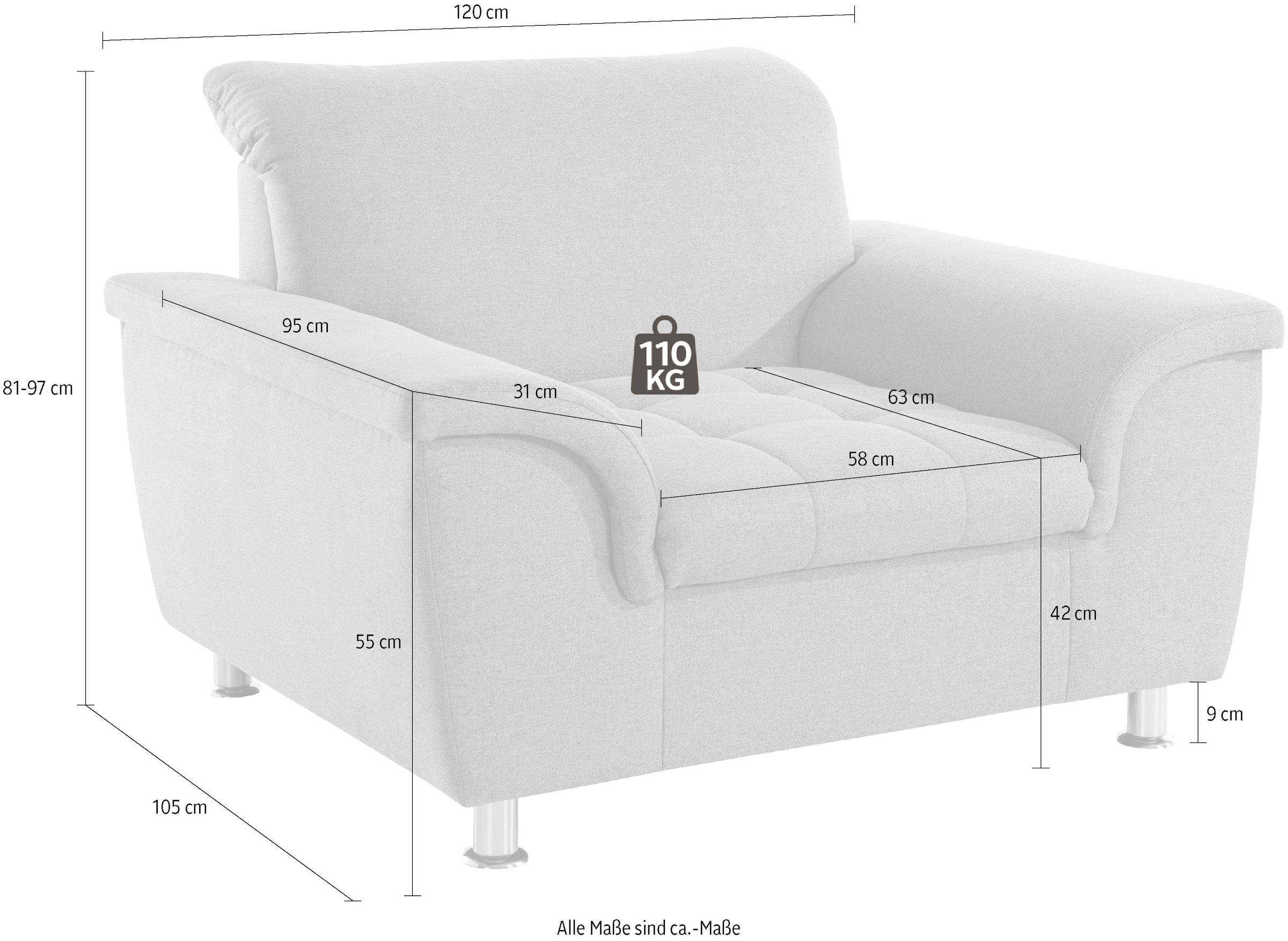 DOMO collection Sessel »Franzi, zeitlos und elegant, moderne Sitzheftung«, wahlweise mit Kopfteilverstellung
