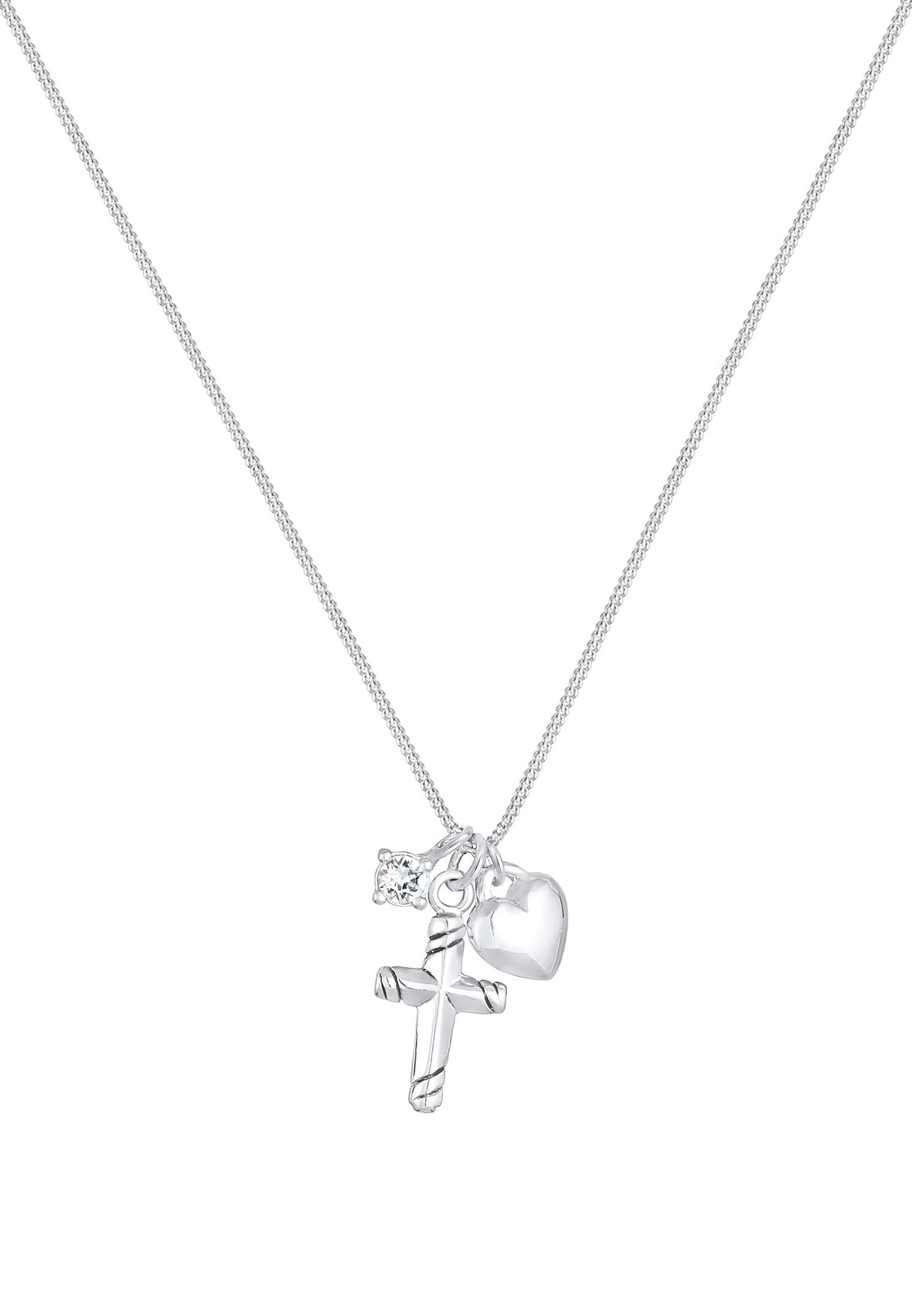 Elli Silberkette »Halskette Kinder Kreuz Herz Liebe Zirkonia 925 Silber«