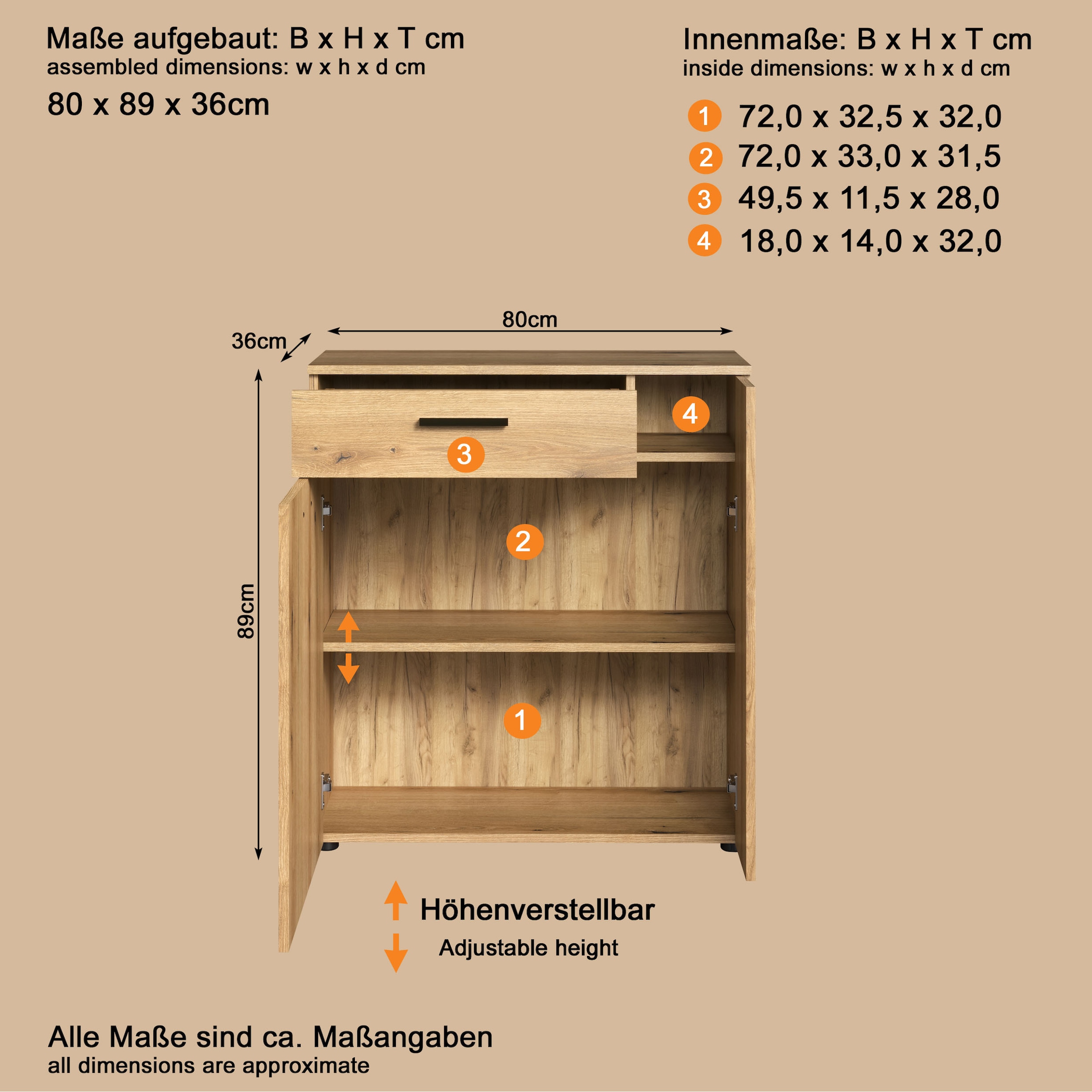 Home affaire Kommode »Amrum« 1 Stk. tlg. Schuhschrank 2 Türen & 1 Vollauszug Schublade - (B/T/H) 80/36/89 cm