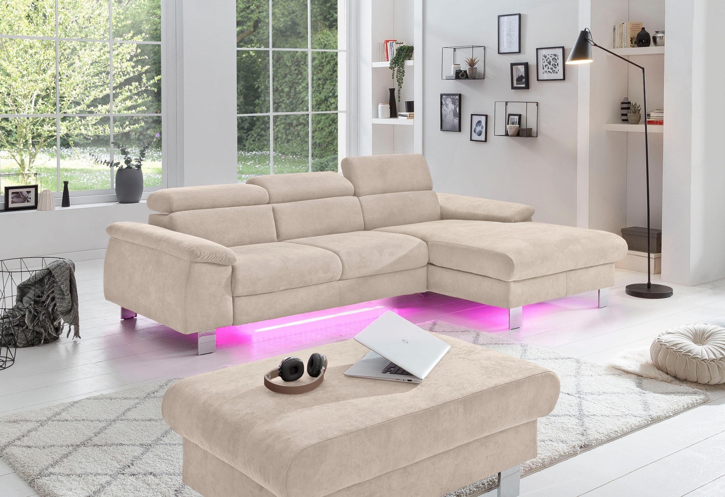 COTTA Polstergarnitur »Komaris L-Form«, (Set), Set bestehend aus: Ecksofa mit Kopfteilverstellung & Hocker