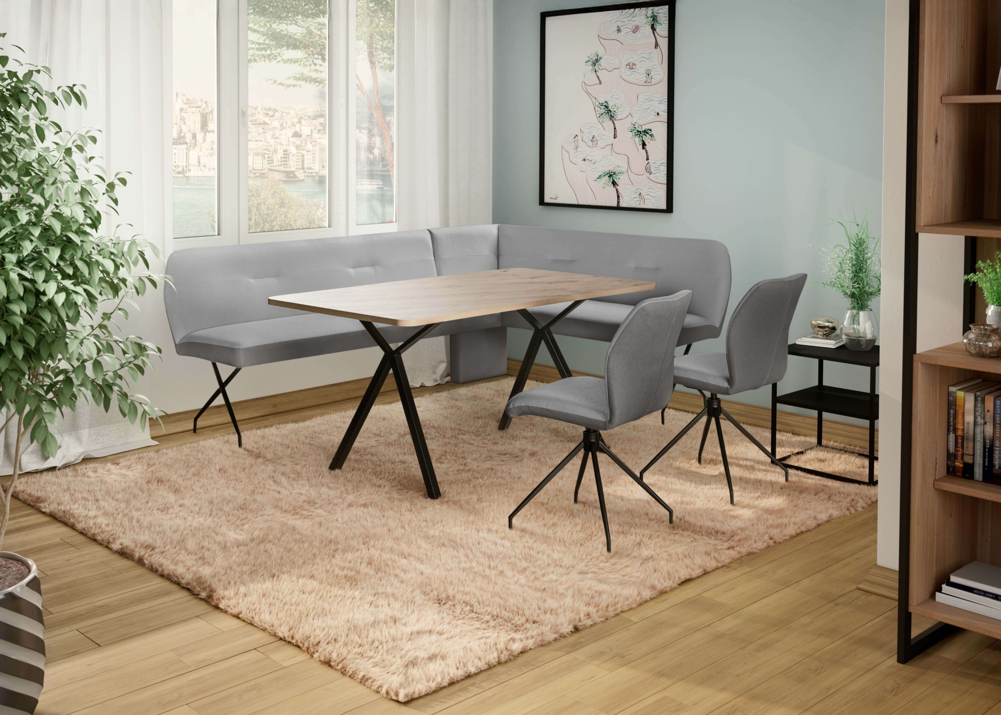 OTTO home Eckbankgruppe »Bruna Essecke, Sitzgruppe, Eckbankgruppe, Küchenbankgruppe« Set, 4tlg, 4 tlg. tlg. Stuhl: 360° drehbar (Rückst.), 2-Stoff-Design. Wellenfederung Eckbank