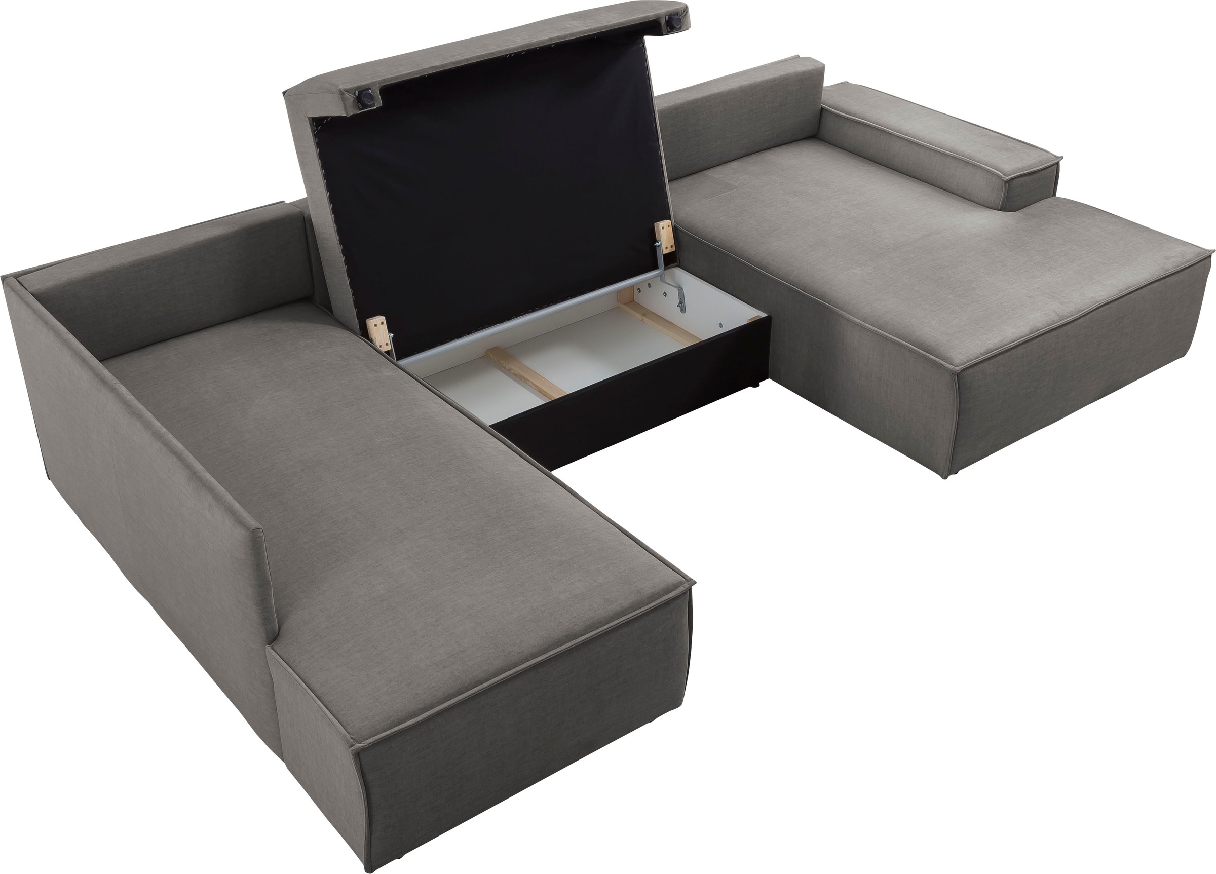 Home affaire Wohnlandschaft »SHERWOOD 329 cm, U-Form, Schlafsofa,«, Schlaffunktion m. Bettkasten (194x139 cm), Cord, Vintage, Samtvelours