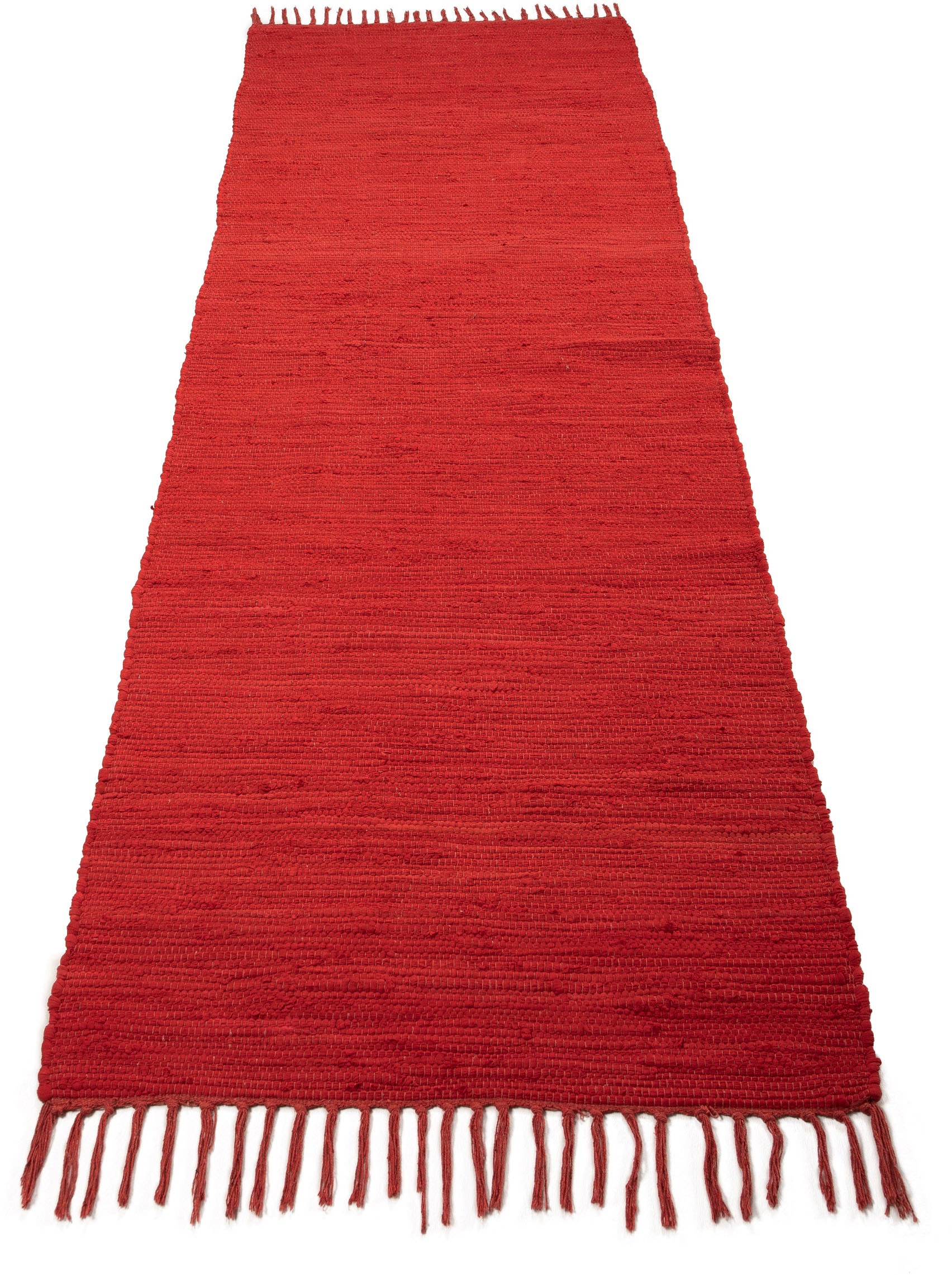 carpetfine Teppich »Kelim Chindi uni«, rechteckig, 5 mm Höhe, Wendeteppich, reine Baumwolle, handgewebt, Uni-Farben, mit Fransen