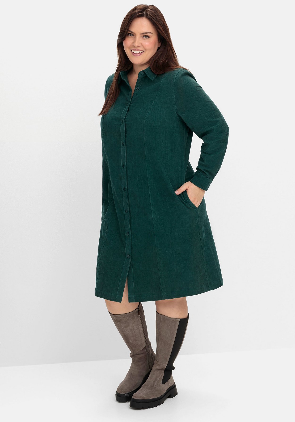 Sheego Blusenkleid »Hemdblusenkleid aus weichem Cord, mit Krempelarm«