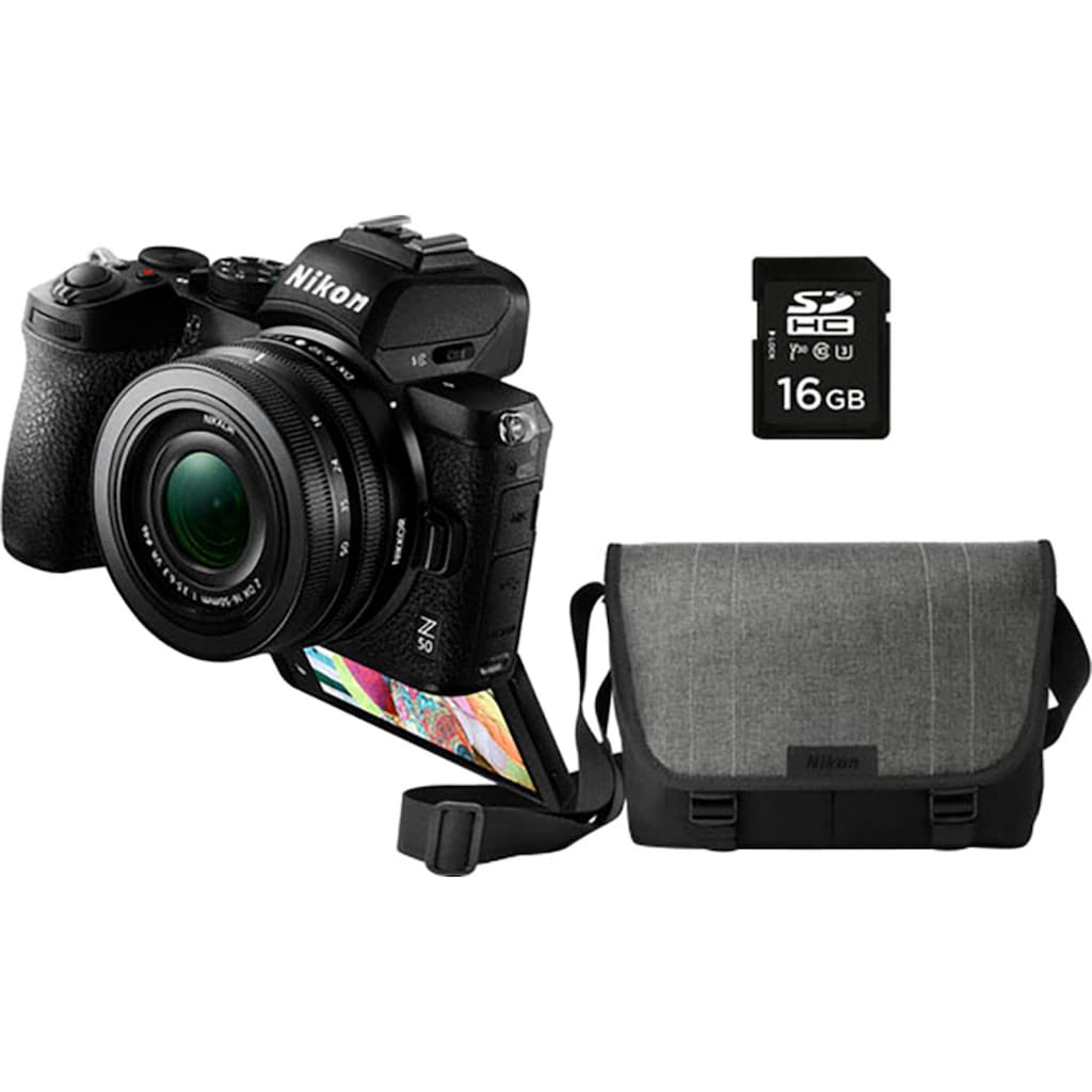 Nikon Systemkamera »Z 50 mit dem Objektiv NIKKOR Z DX 16-50 mm 1:3.5-6.3«, Weitwinkelzoom-Objektiv NIKKOR Z DX 16-50 mm 1:3.5-6.3, 21,51 MP, Bluetooth-WLAN (Wi-Fi)