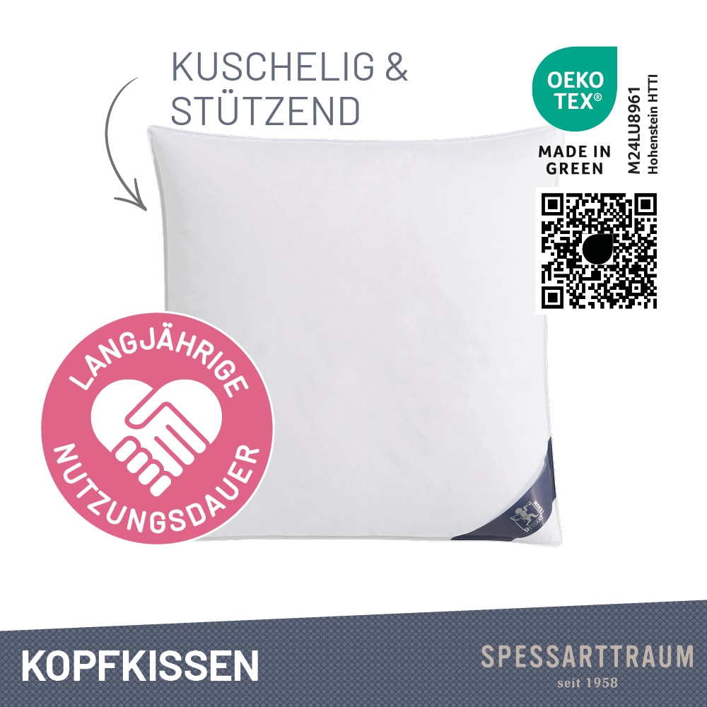 SPESSARTTRAUM 3-Kammer-Kopfkissen »Exklusiv«, Füllung: 90% Daunen / 10% Federn (Außenkammern) und 100% Federn (Innenkammer), Bezug: feiner Daunenbatist, 100% Baumwolle, (1 St.), Kissen vom Hohenstein Institute ausgezeichnet