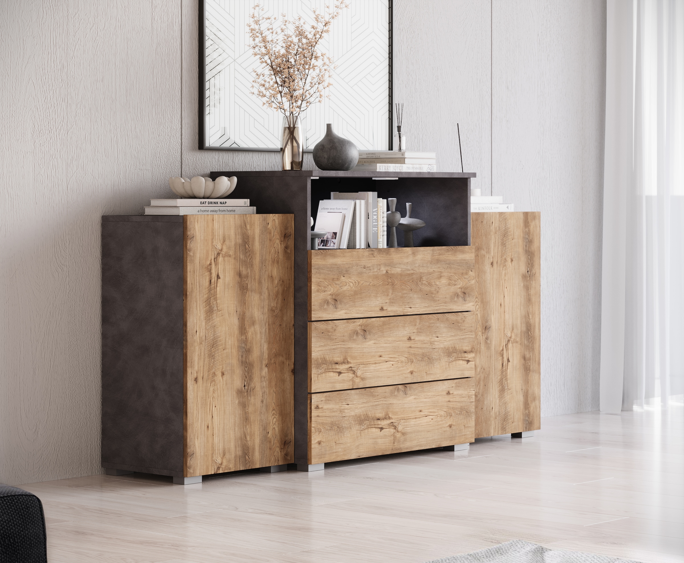Home affaire Sideboard »URBAN III« Moderne Kommode mit 3 Schubladen und 4 Fächern, Breite 150 cm