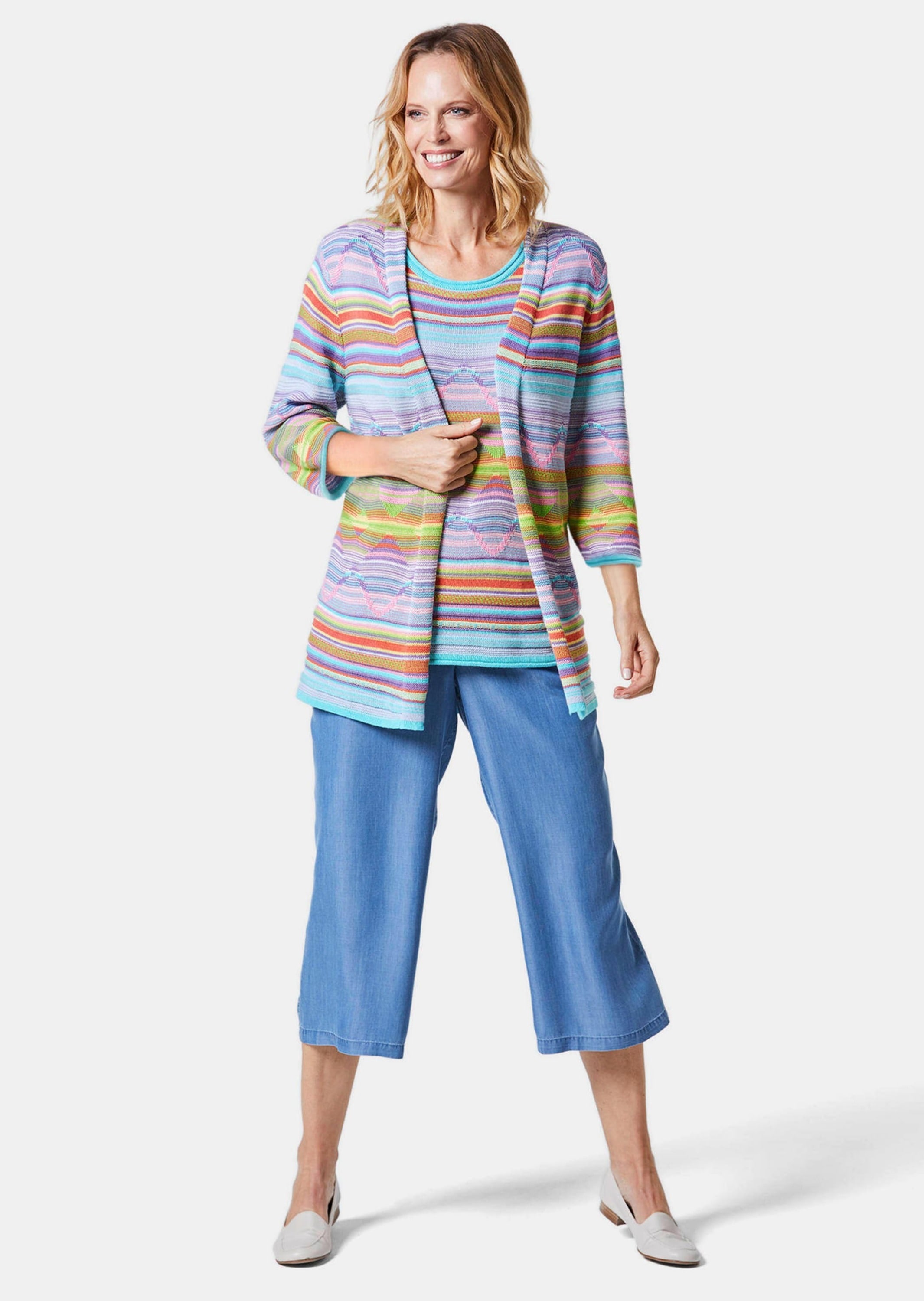 GOLDNER Strickjacke »Kurzgröße Abstrakt gemusterte Jaquardstrickjacke in offener Schnittform«