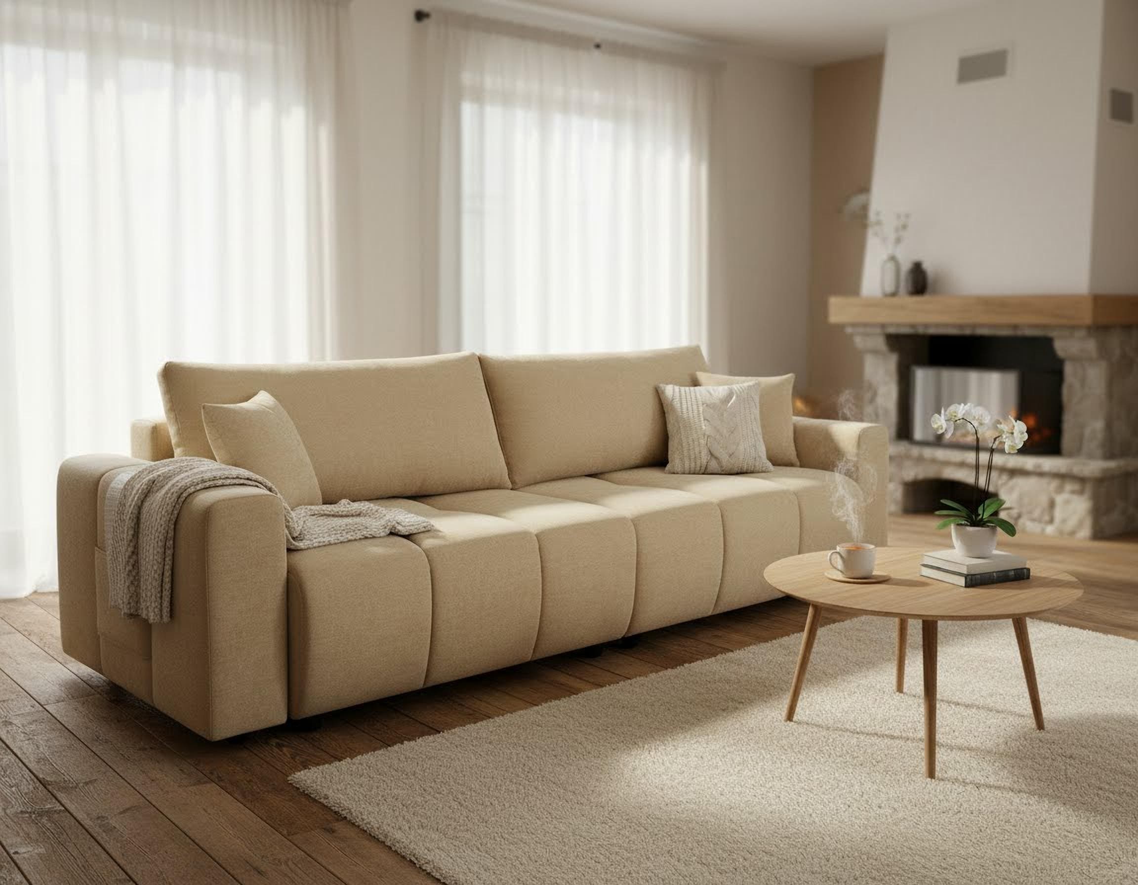 OTTO home Schlafsofa »YLVAA 3-Sitzer, 239cm/Schlafsofa (132/198)-OTTO. Verlässliche Qualität« Tonnentaschen-Federkern, Bettkasten, Feinstruktur weich