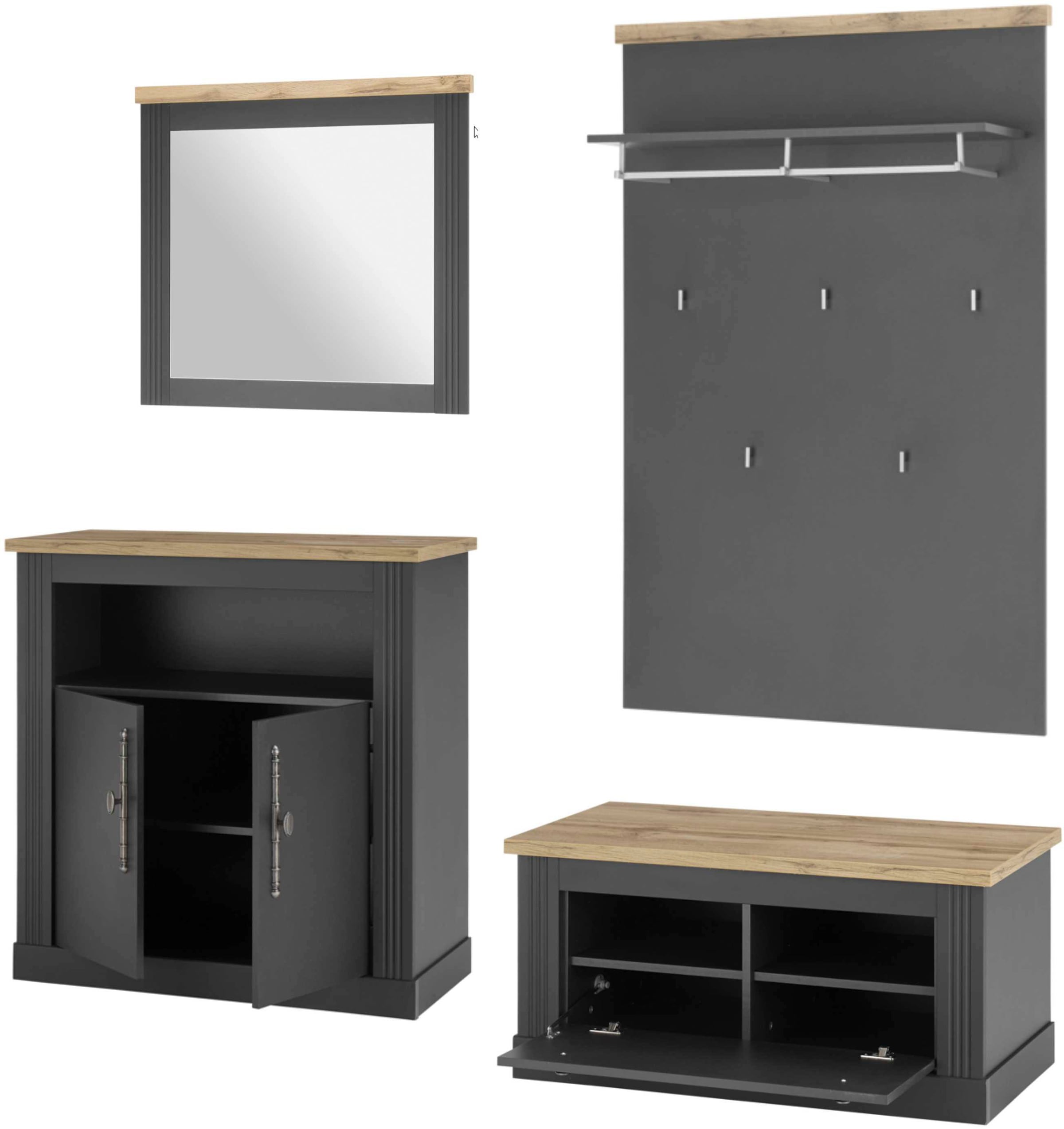 Home affaire Garderoben-Set »Westminster BESTSELLER!«, (4 St., Schuhbank, Spiegel, Kommode, Wandpaneel), im romantischen Landhausstil