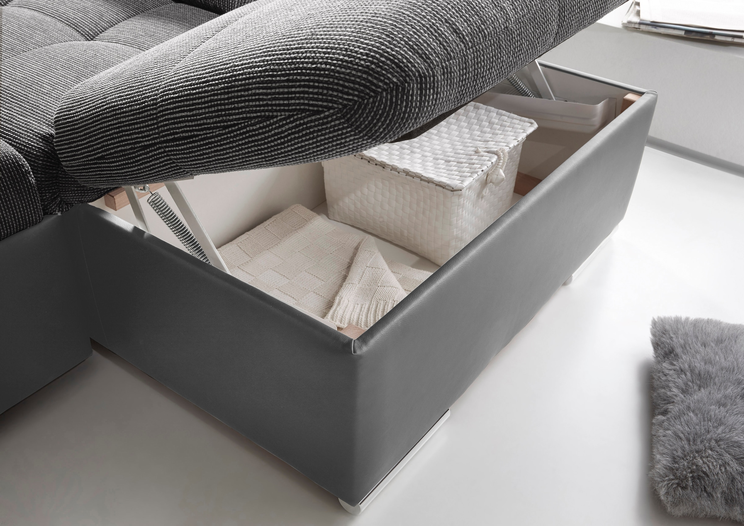 ED EXCITING DESIGN Wohnlandschaft »Jakarta U-Form mit Bettfunktion, Bettkasten« Armteilverstellung, Kopfstützen & 3 Nierenkissen