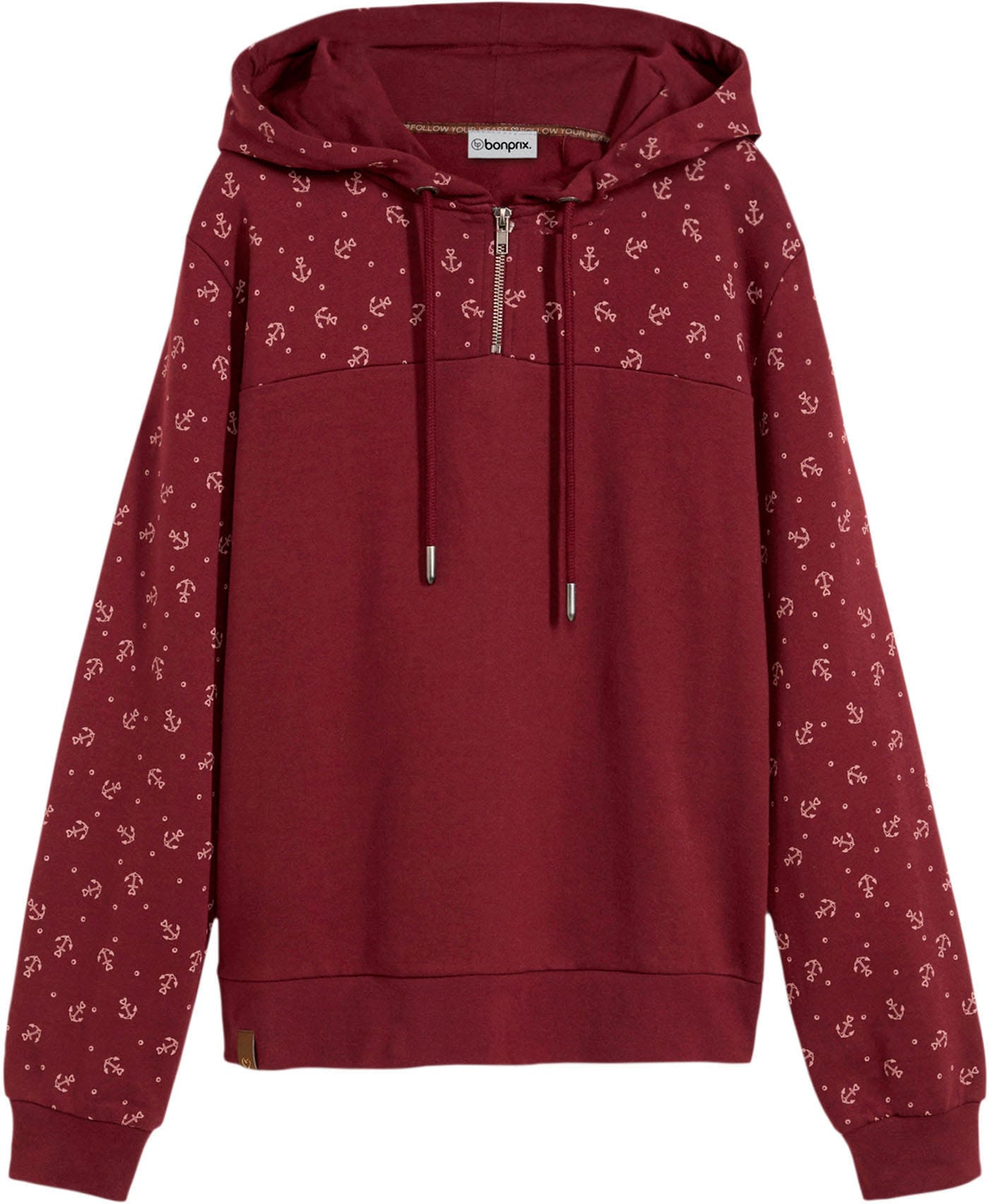 bonprix Hoodie »Kapuzensweatshirt mit Reißverschluss aus reiner Baumwolle«, lässig geschnittene Passform, mit maritimem Muster und Anker-Motiven
