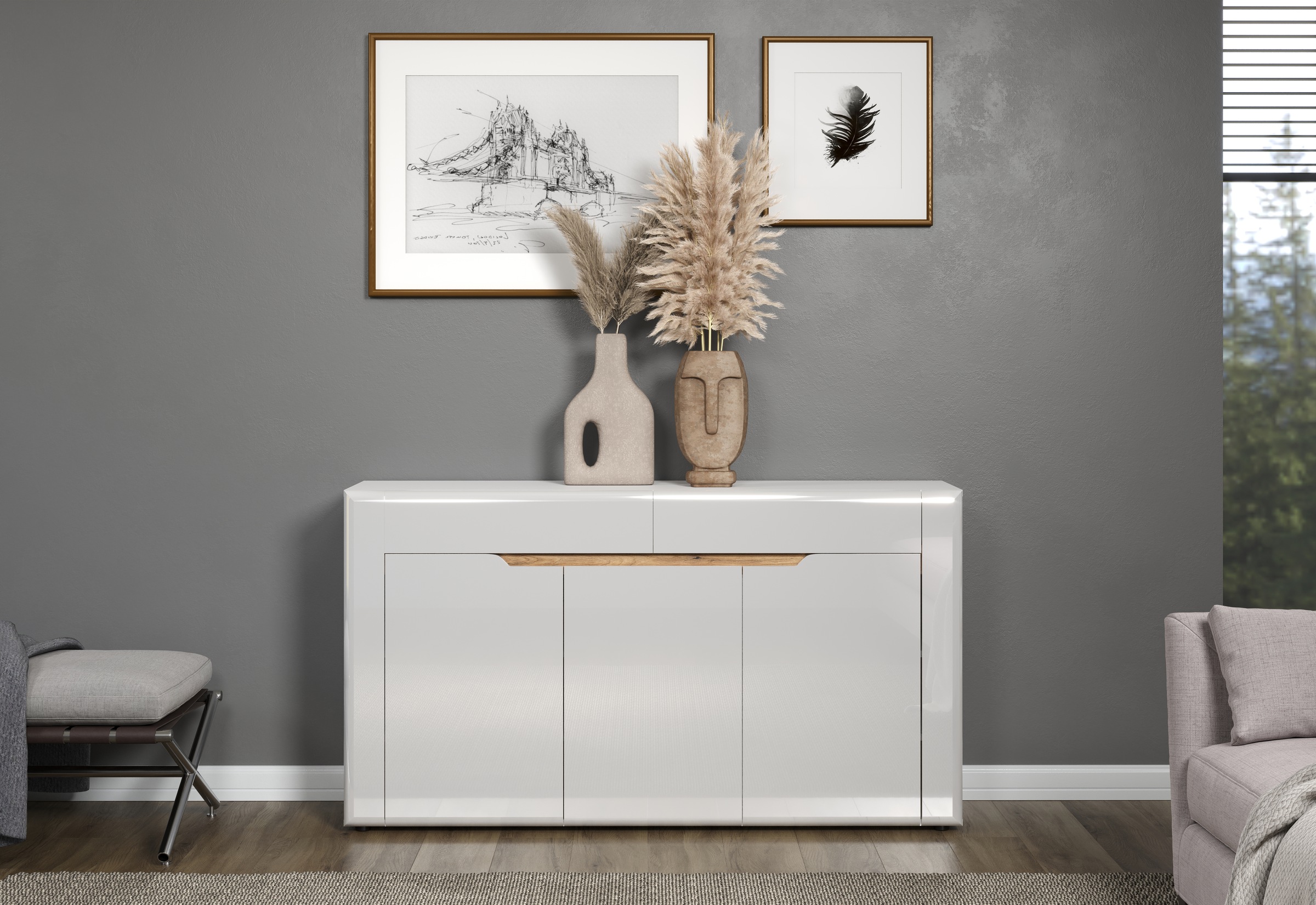 INOSIGN Sideboard »Graz«, (Packung, 1 St.), Maße aufgebaut (B/T/H in cm): 150/39/84 - Hochglanz Front