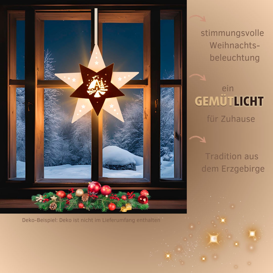 Weigla Dekostern »LED Waldhütte, beleuchtetes Fensterbild, WEIẞ-BRAUN«, (1 St.), Erzgebirge garantiert, Weihnachtsdeko Innen, Weihnachtsbeleuchtung