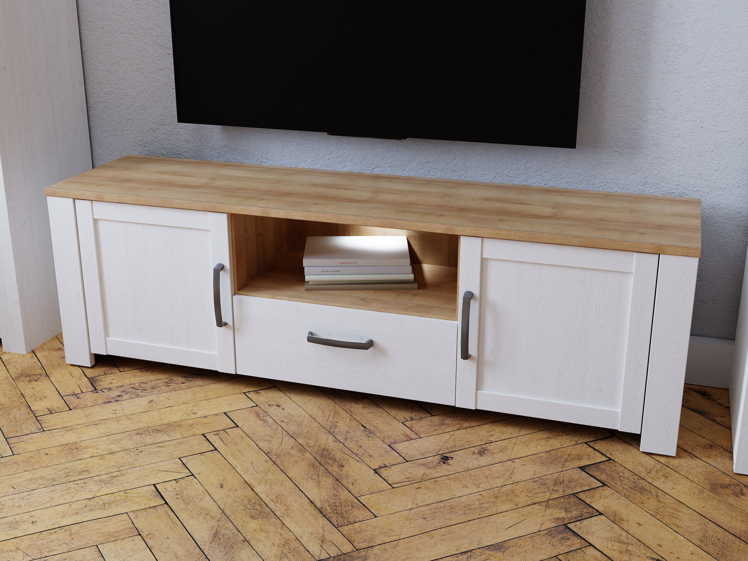 FORTE TV-Board »Bohol TV-Schrank, Stauraum, 2 farbiges Dekor, landhaus« B/H/T 166,1/51,8/42cm, 2 Türen, 1 SK