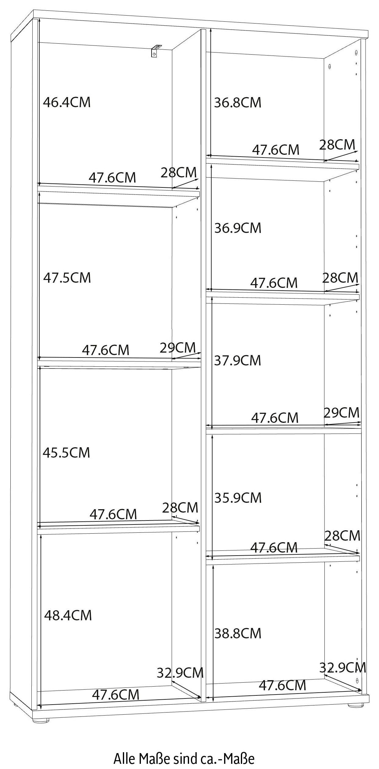 FORTE Vitrine »Chesapeak große Highboard inkl. Beleuchtung, 1 Glastür, Höhe 200 cm«, (B/H/T 99,9/198,3/34,8 cm), Highboardvitrine, Glastür, Beleuchtung inklusive, Höhe ca. 2 mtr.