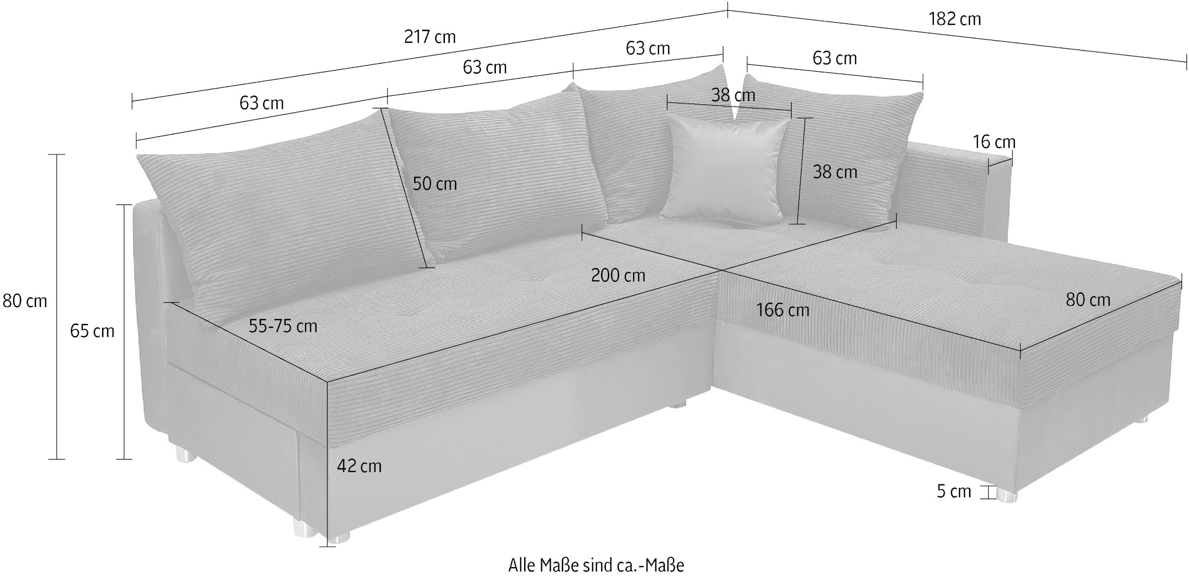 COLLECTION AB Ecksofa »Italia L-Form«, mit Bettfunktion und Bettkasten, in Cord-Samt Mix