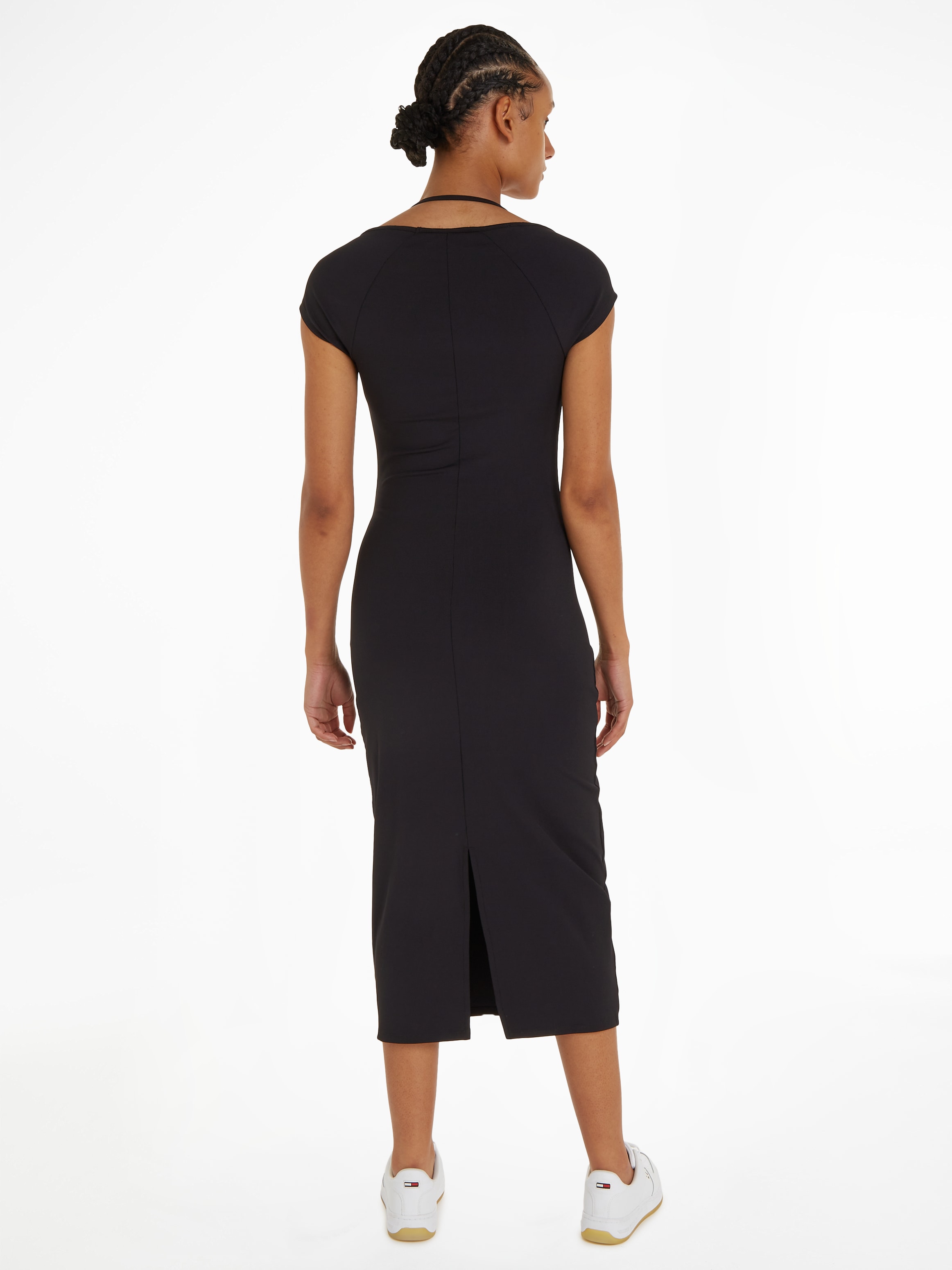 Tommy Jeans Jerseykleid »TJW MIDI BADGE RIB DRESS EXT«, mit Tommy Jeans Flagge