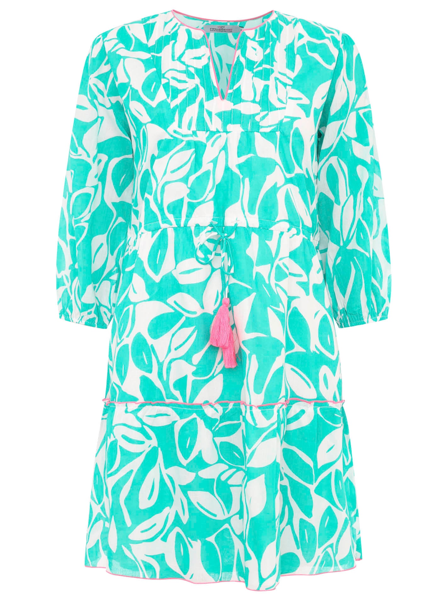 Zwillingsherz Sommerkleid »"Blätter Zweifarbig"«, mit Tasseln und kontrastfarbigen Details