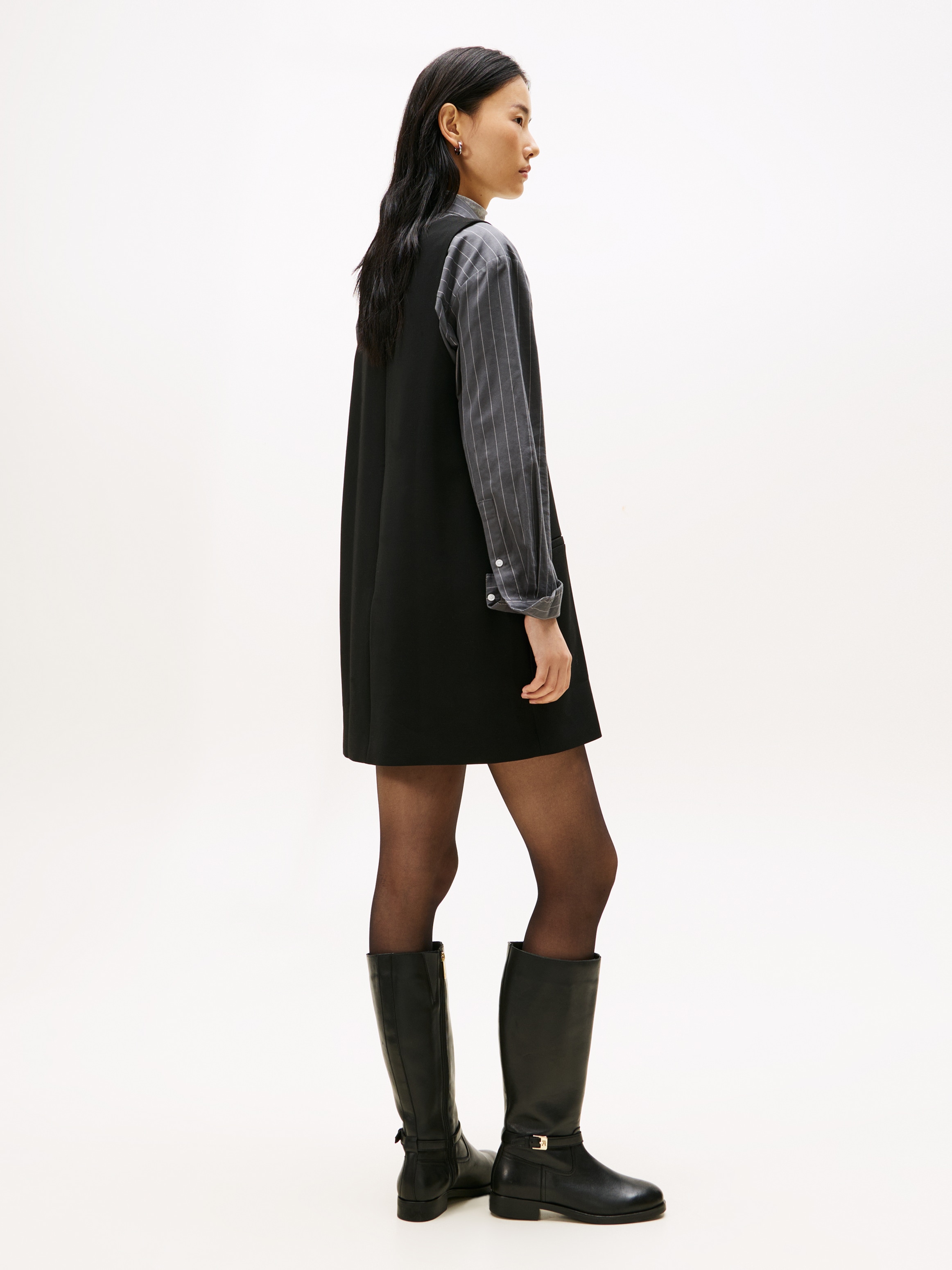 Tommy Hilfiger A-Linien-Kleid »PUNTO V-NK NS MINI SHIFT DRESS« Paspeltaschen