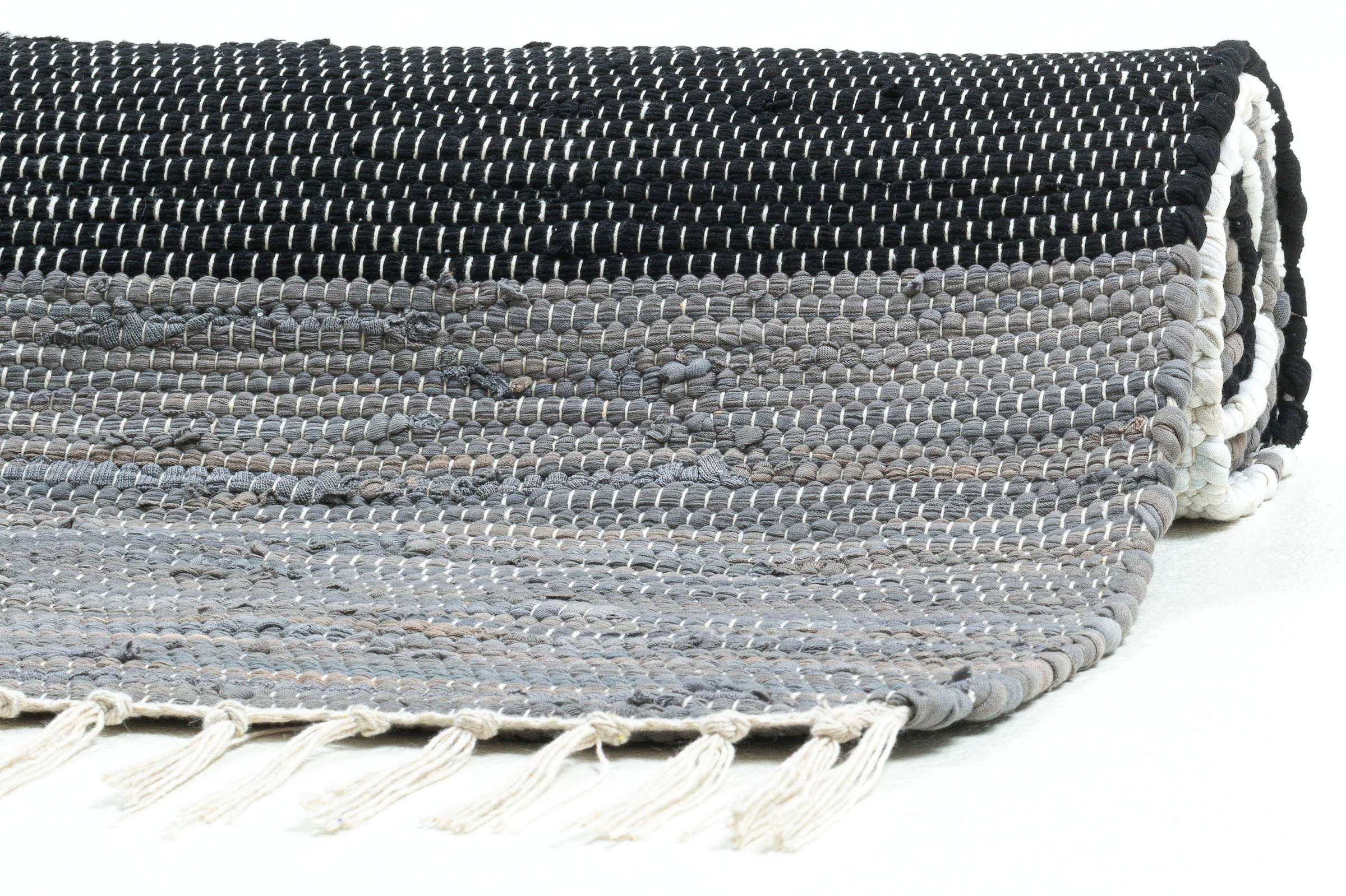 THEKO Teppich Cotton«, Flachgewebe, handgewebt, gestreift, »Stripe reine Baumwolle, mit rechteckig, Fransen