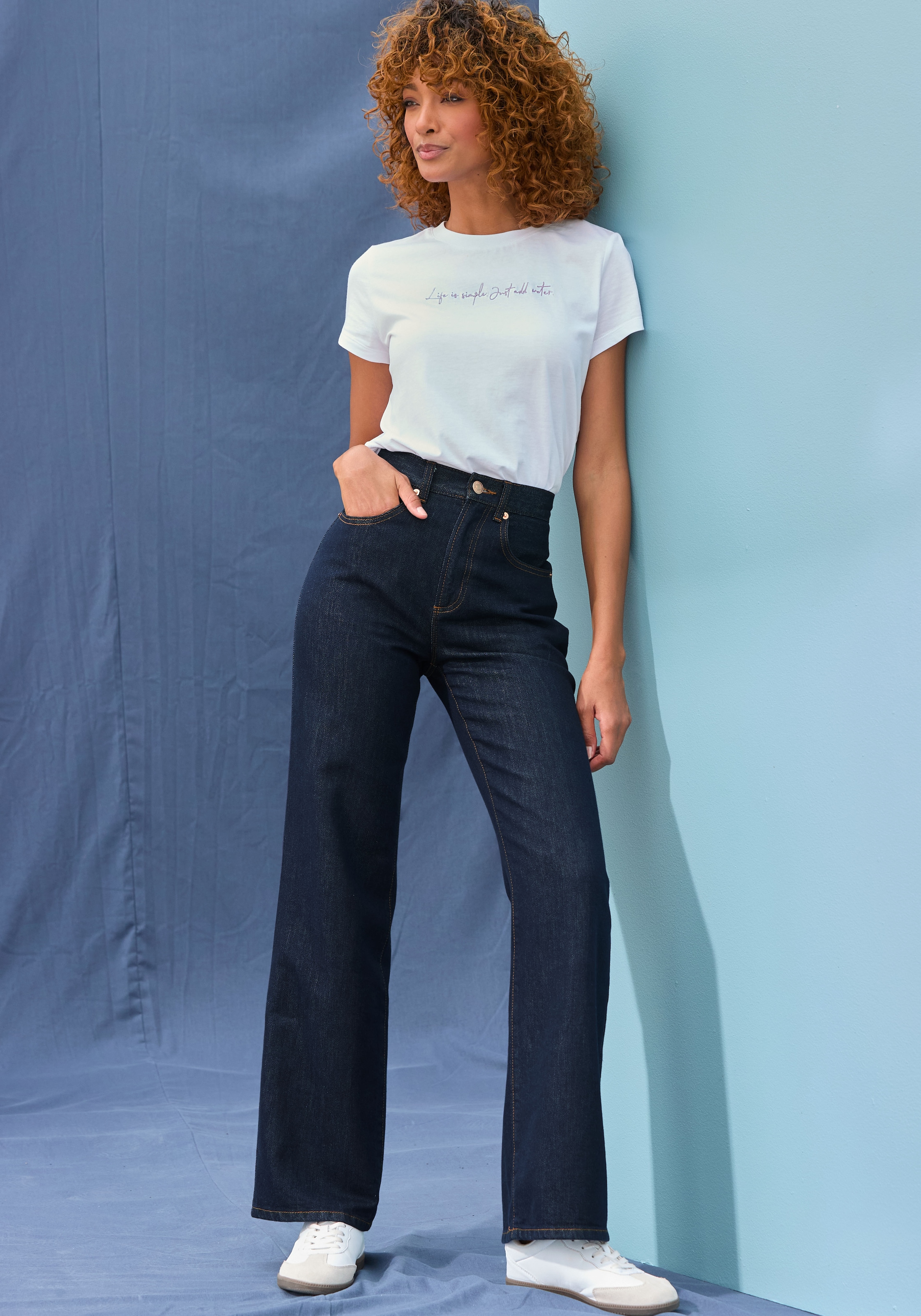LASCANA Weite Jeans, mit hohem Bund und 5-Pocket-Style, Wide-Leg Jeans