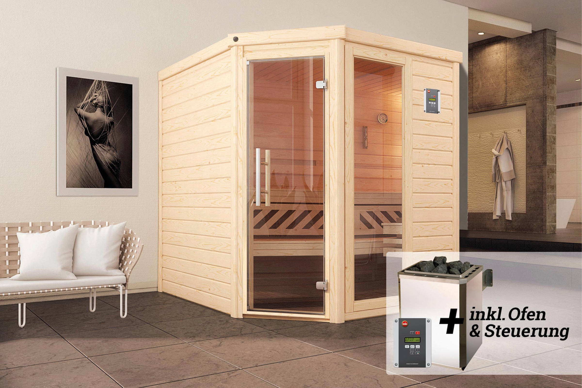 weka Sauna »Turku« Set,  7,5 kW-Ofen mit digitaler Steuerung