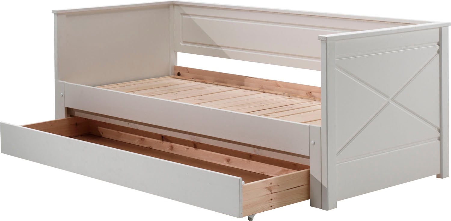 Vipack Bett »Vipack Pino«, (Made in Europe), Kojenbett LF 90x200 cm, ausziehen auf 180x200 cm, Ausf. Weiß lackiert