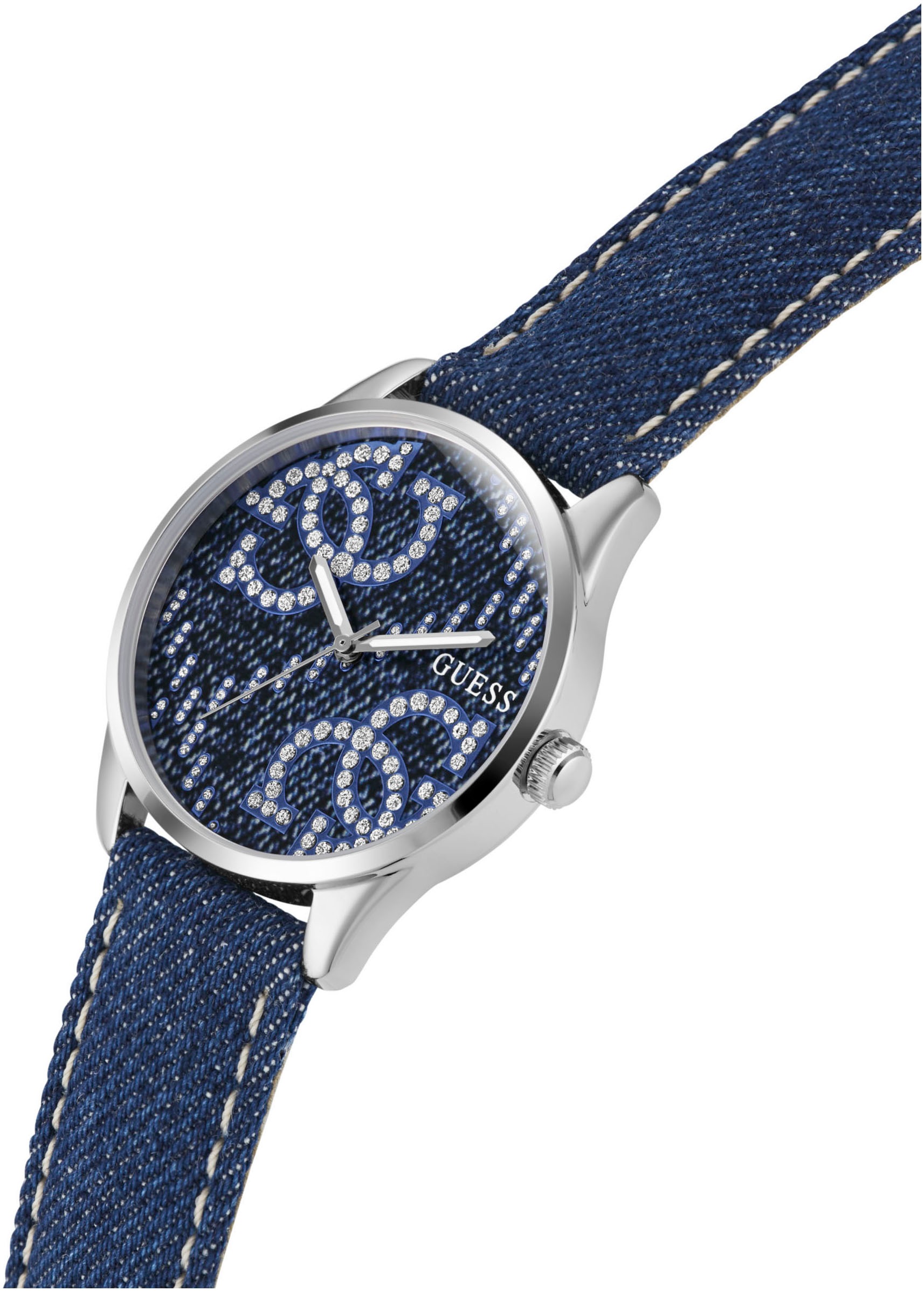 Guess Quarzuhr »G STITCH«, Armbanduhr, Damenuhr, Textilarmband, Mineralglas, analog