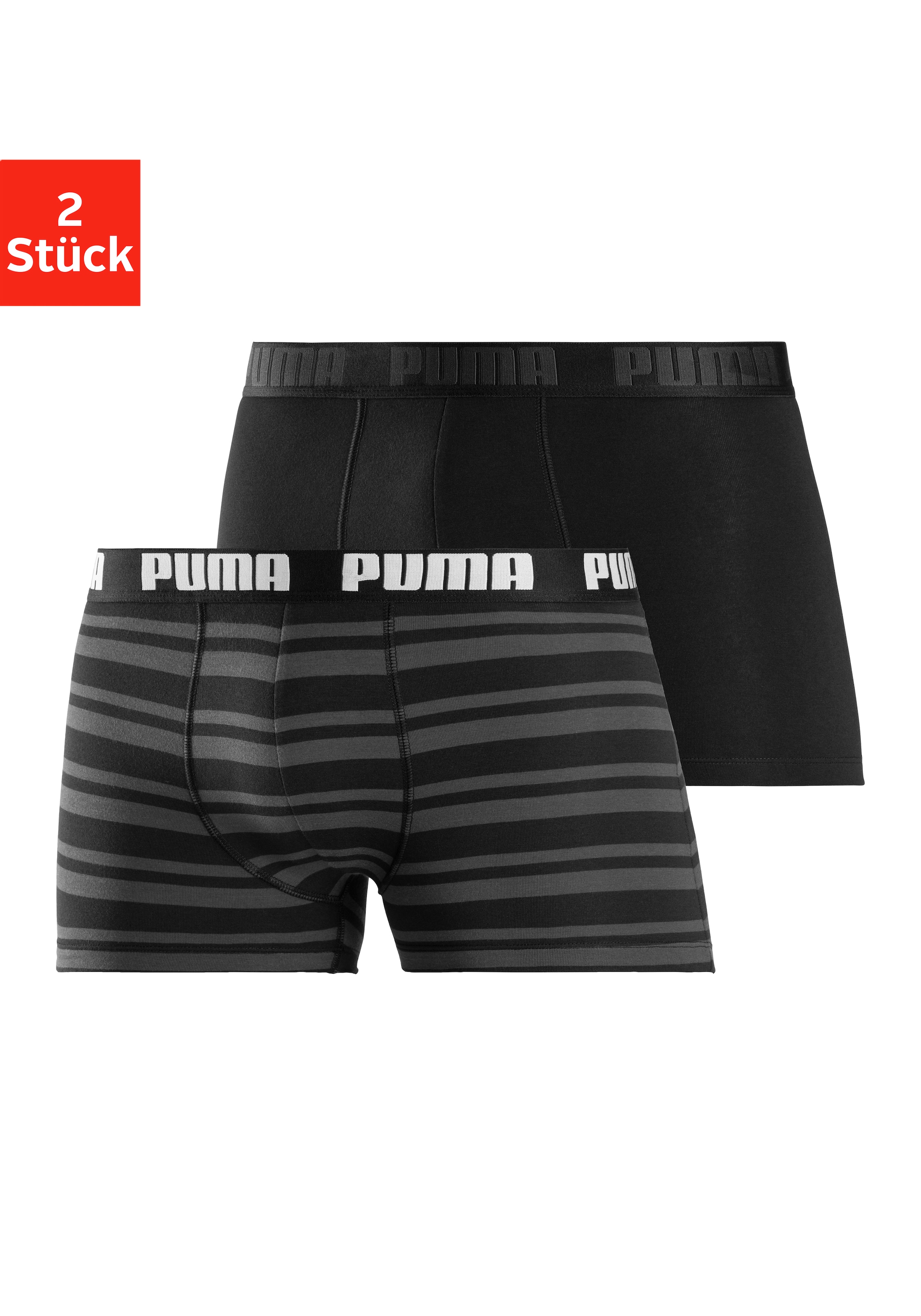 PUMA Boxer, (Packung, 2 St.), Streifen und Uni