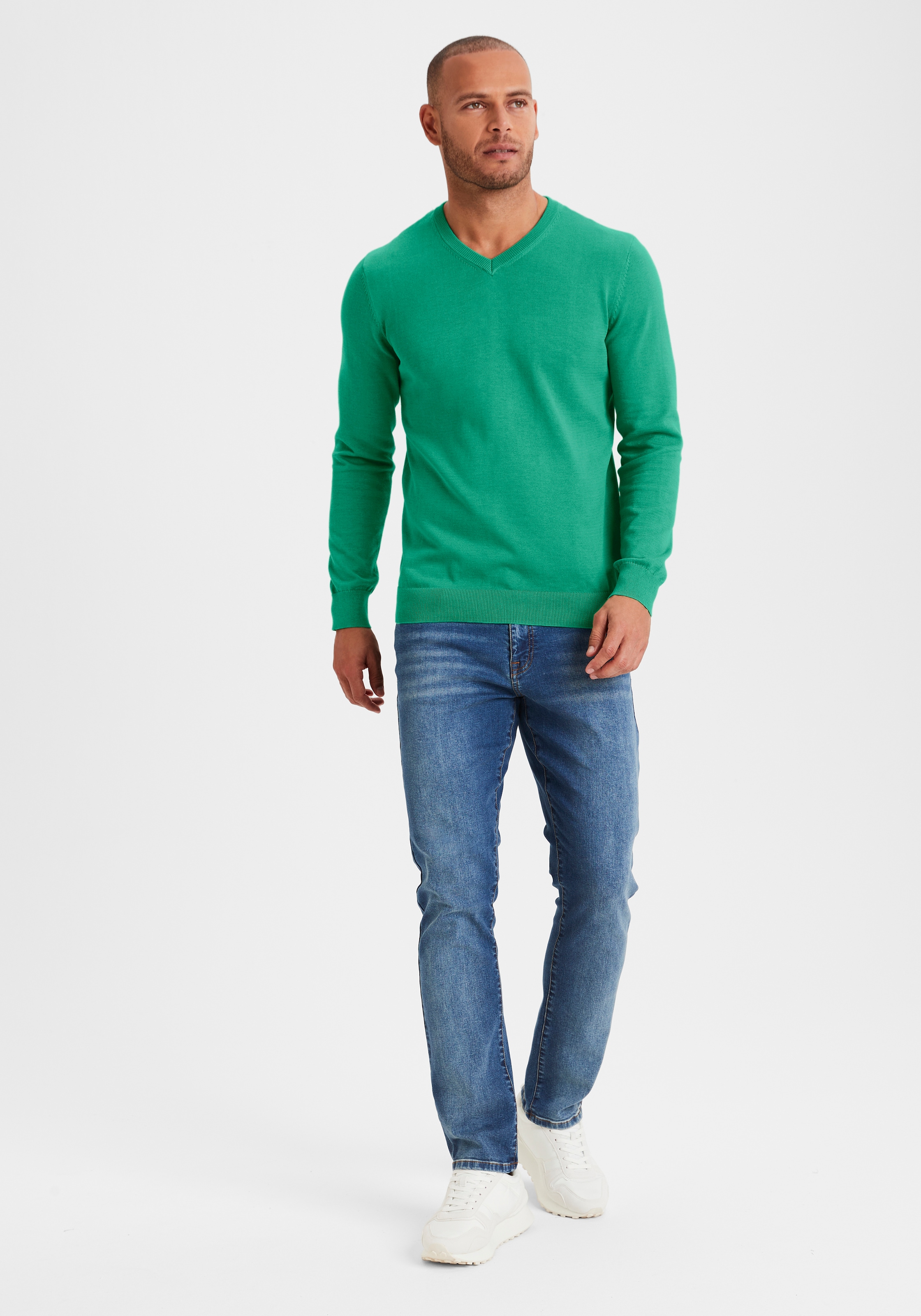 H.I.S Strickpullover mit V-Ausschnitt, Pullover aus Feinstrick, Baumwollmischung